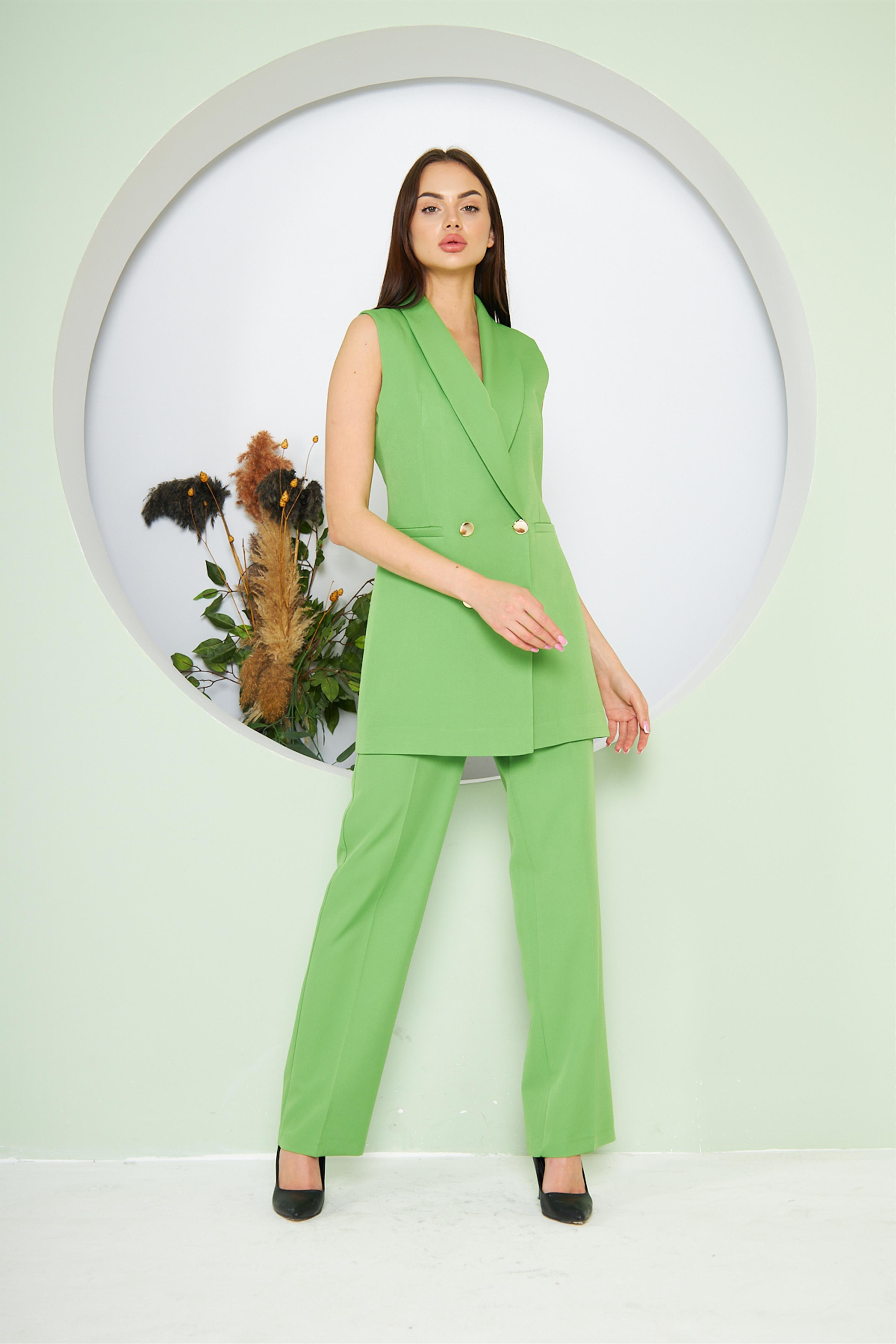 Gold Düğme Kuşaklı Yelek Takım