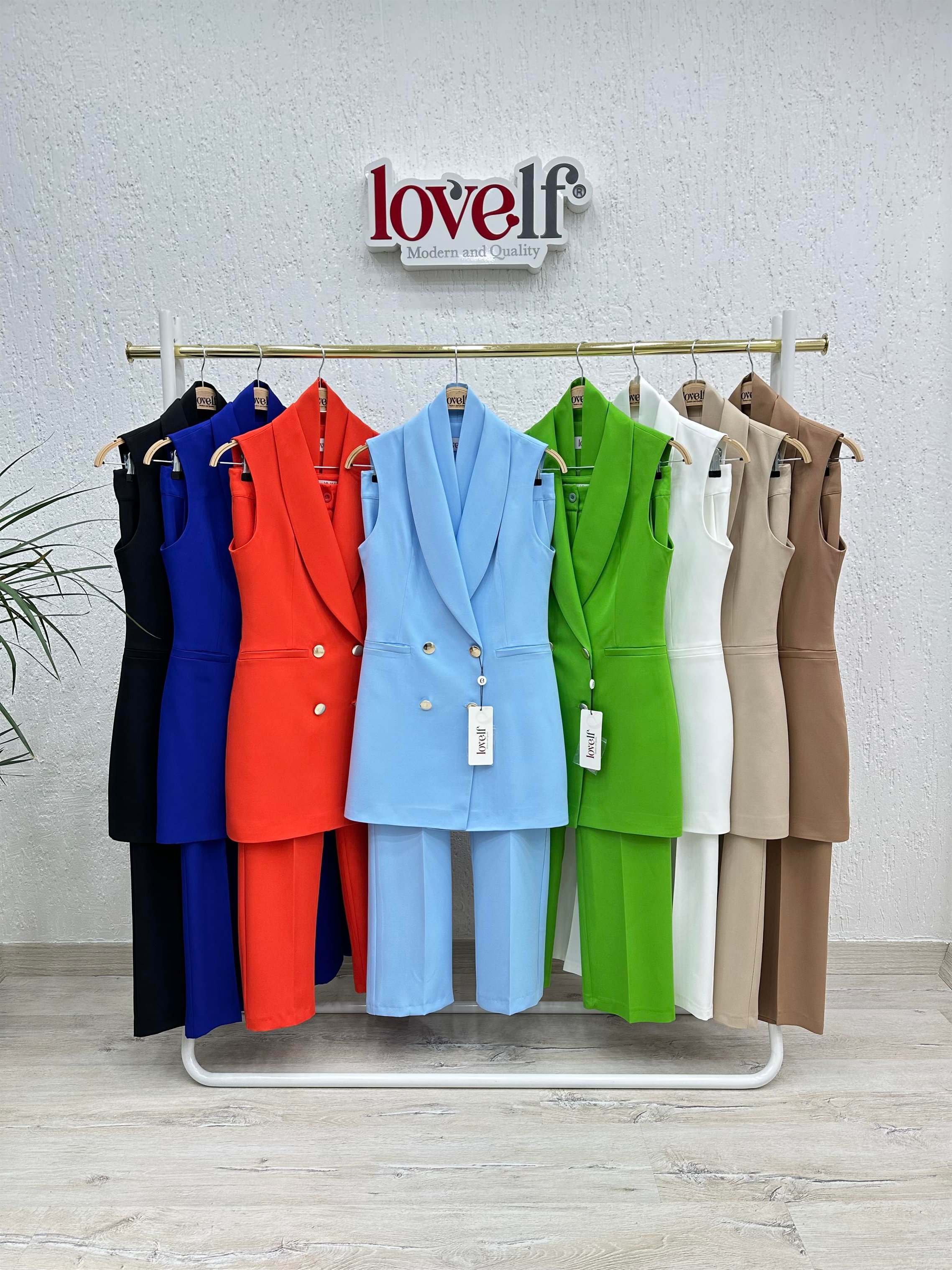 Gold Düğme Kuşaklı Yelek Takım