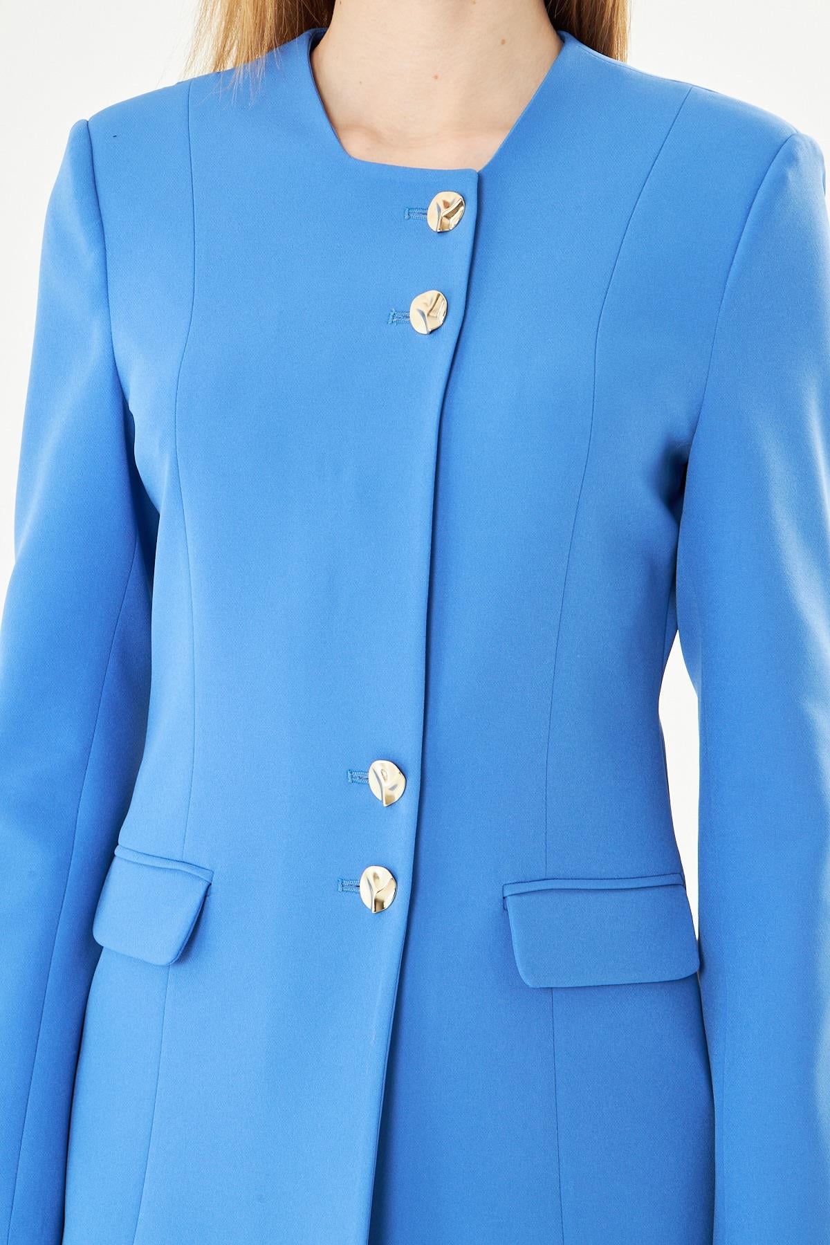 Gold Düğmeli Kare Yaka Takım İndigo