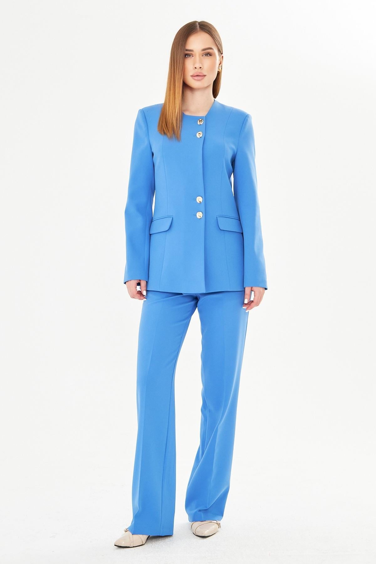 Gold Düğmeli Kare Yaka Takım İndigo