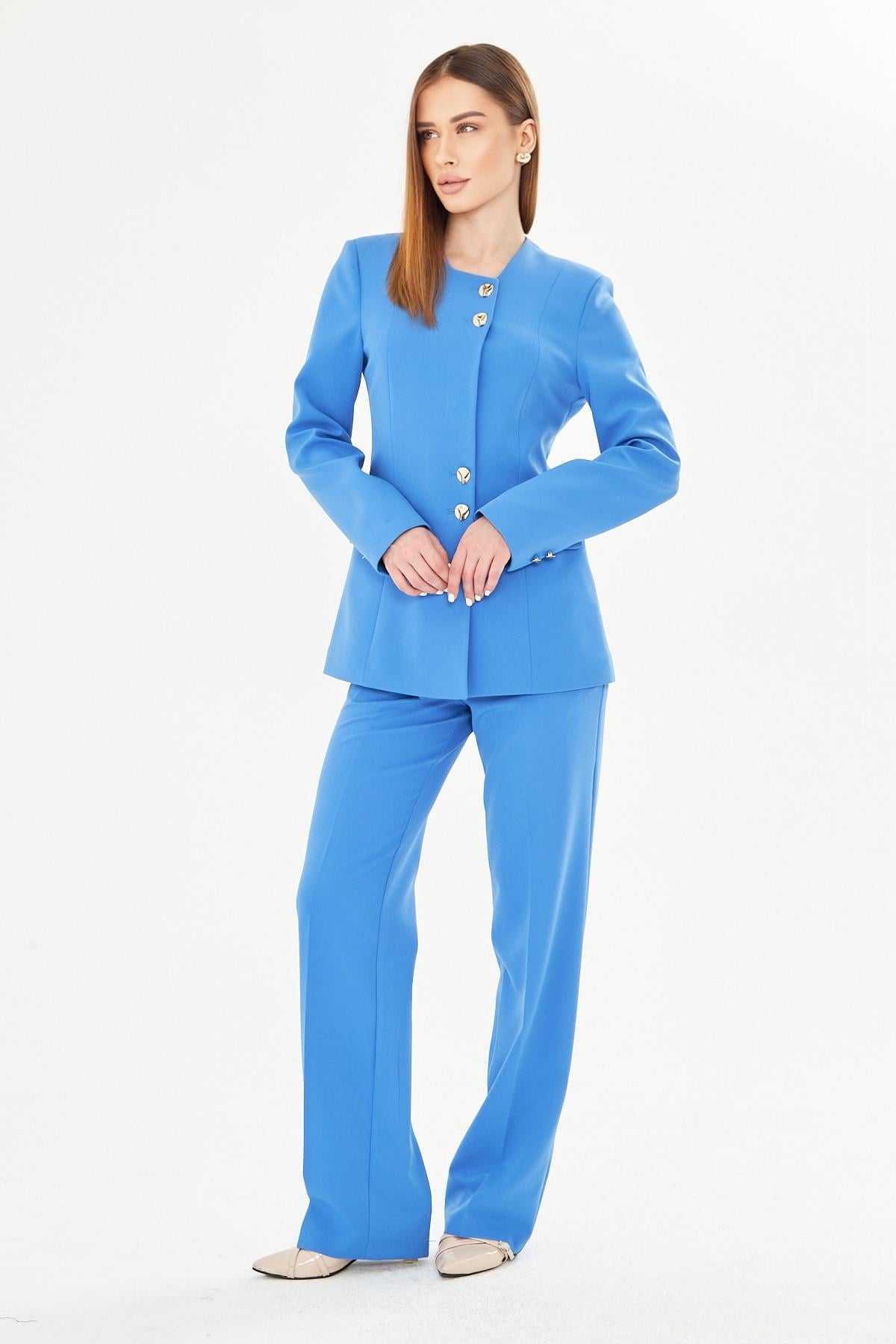 Gold Düğmeli Kare Yaka Takım İndigo