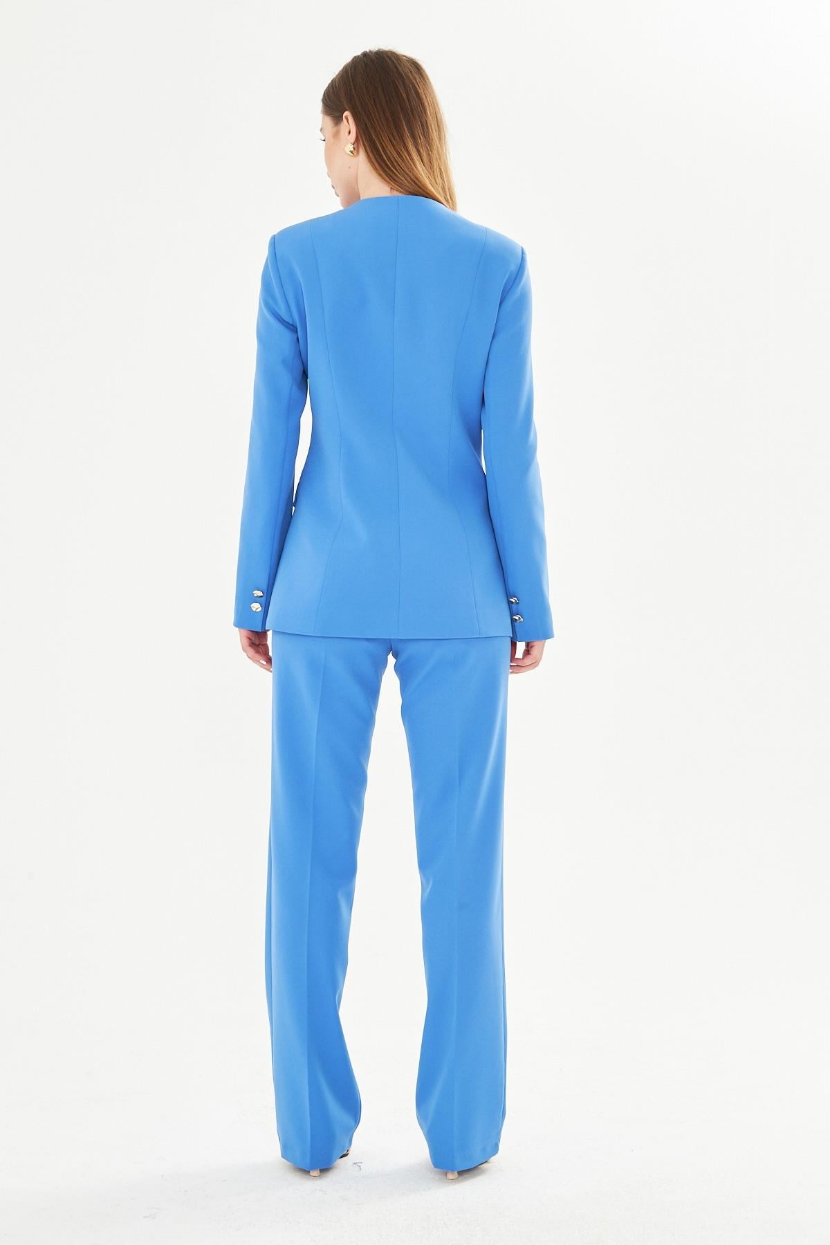 Gold Düğmeli Kare Yaka Takım İndigo