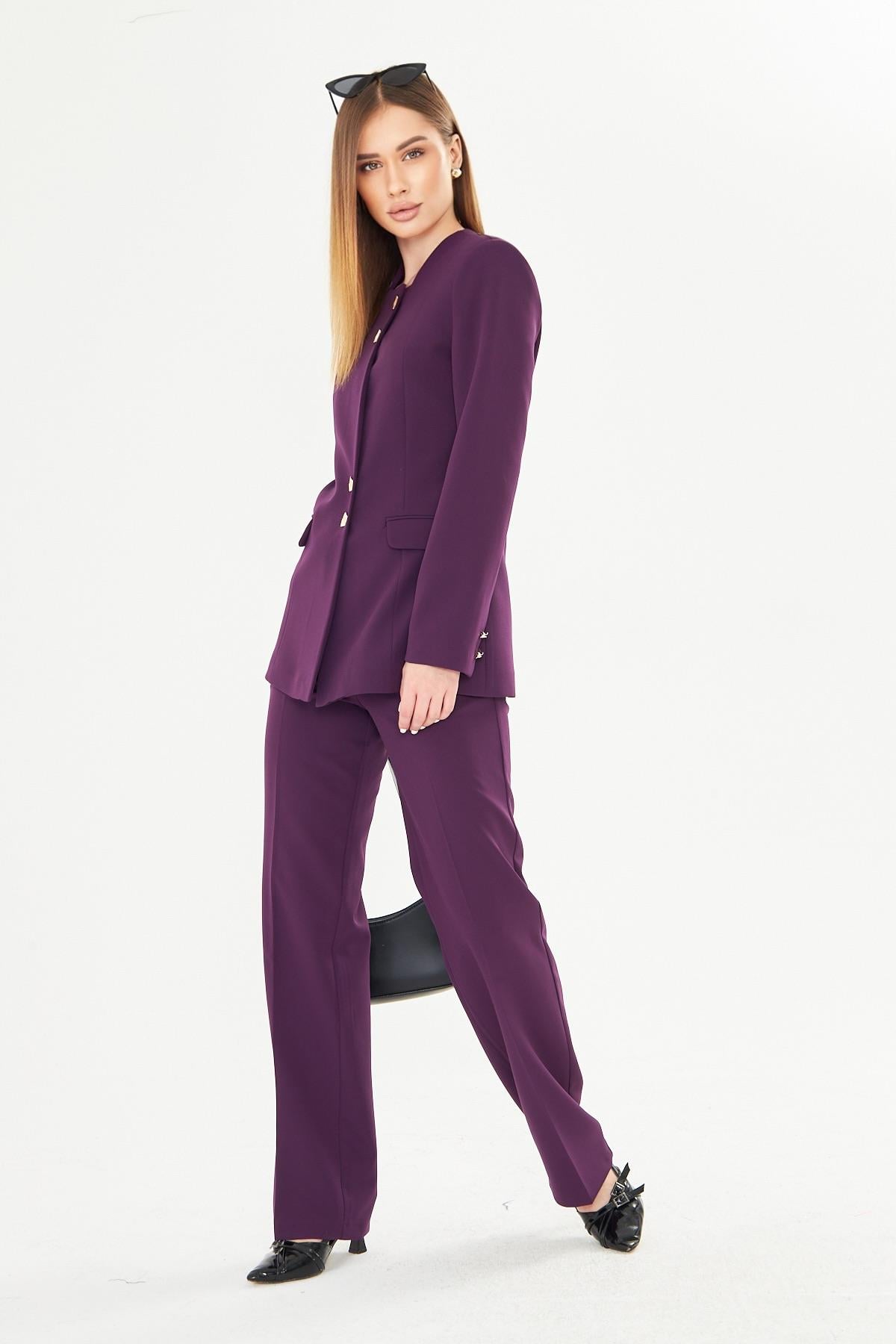 Gold Düğmeli Kare Yaka Takım Mürdüm