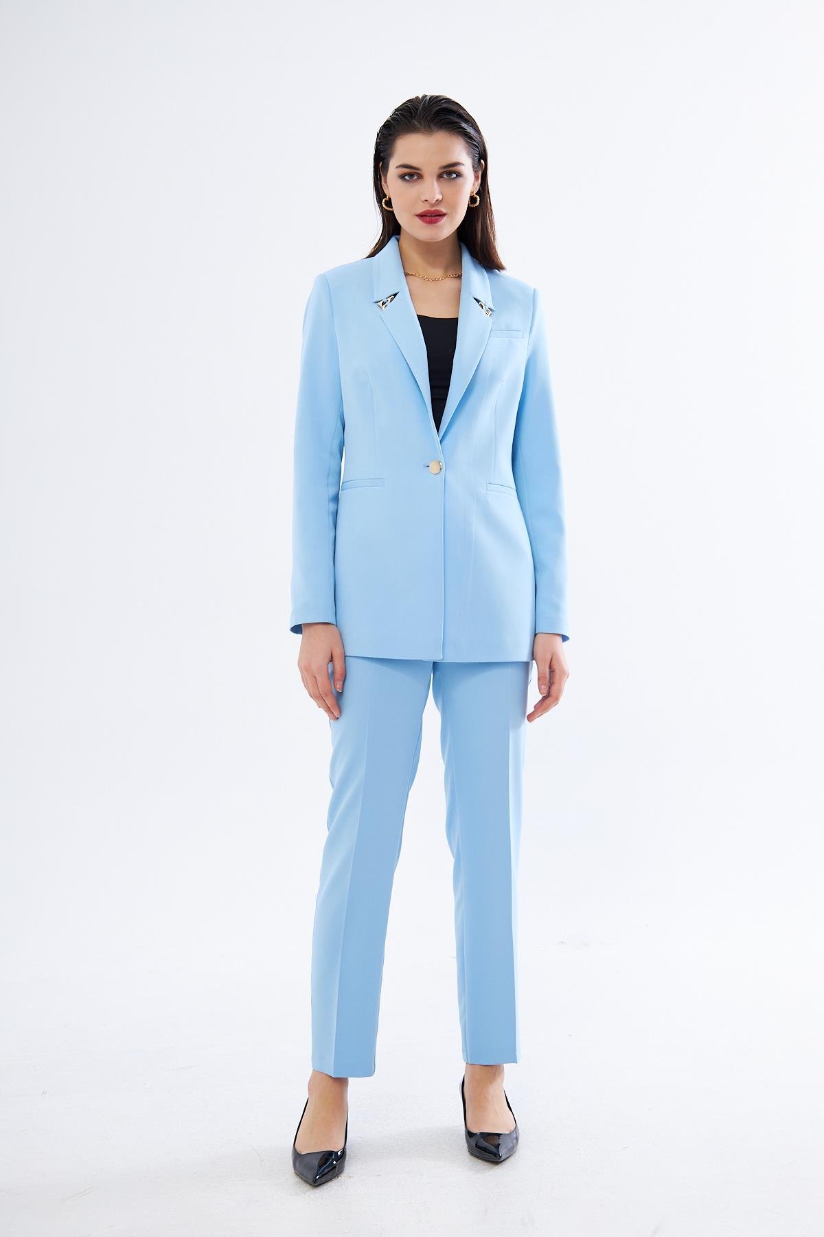 Gold Üçgen Aksesuarlı Takım Bebe Mavisi