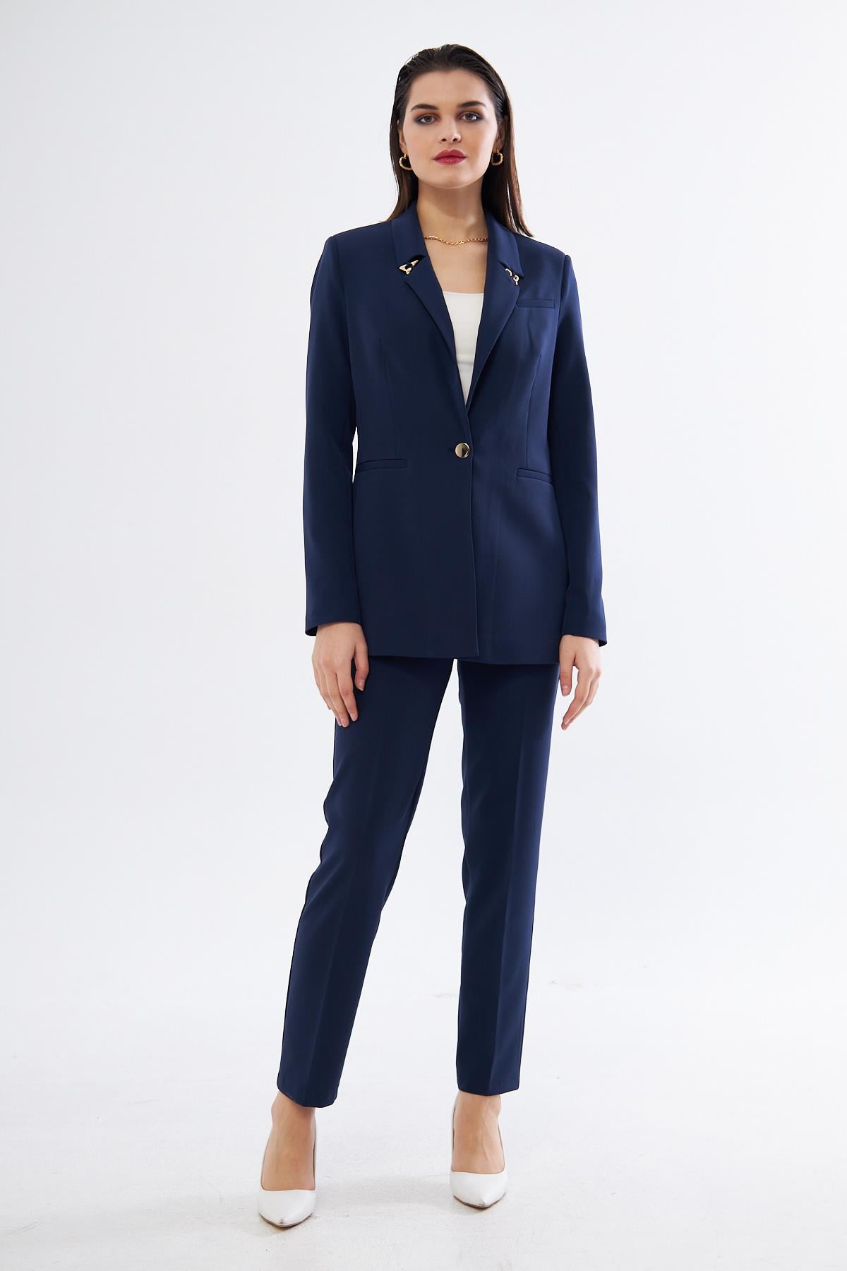 Gold Üçgen Aksesuarlı Takım Lacivert