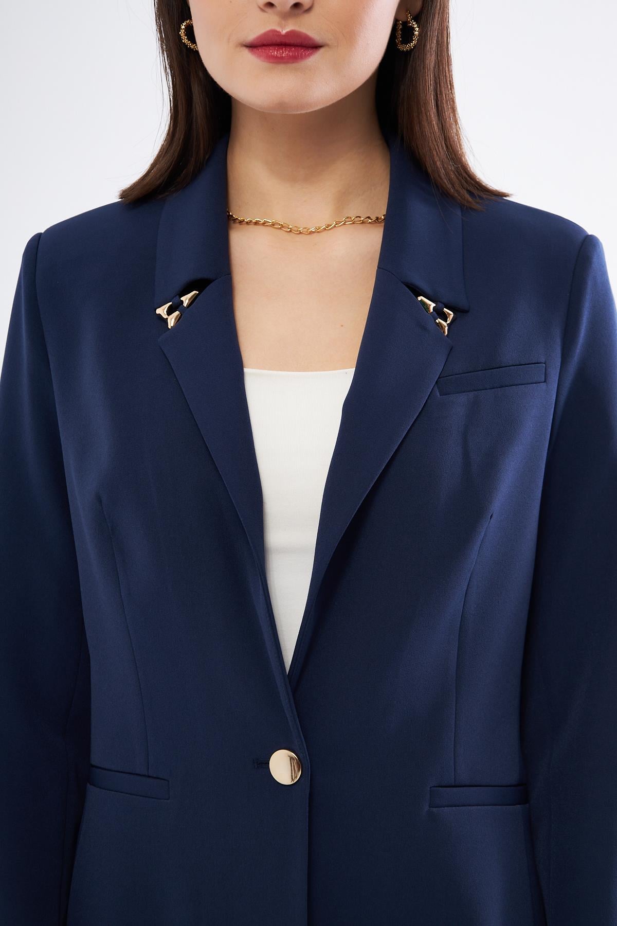 Gold Üçgen Aksesuarlı Takım Lacivert