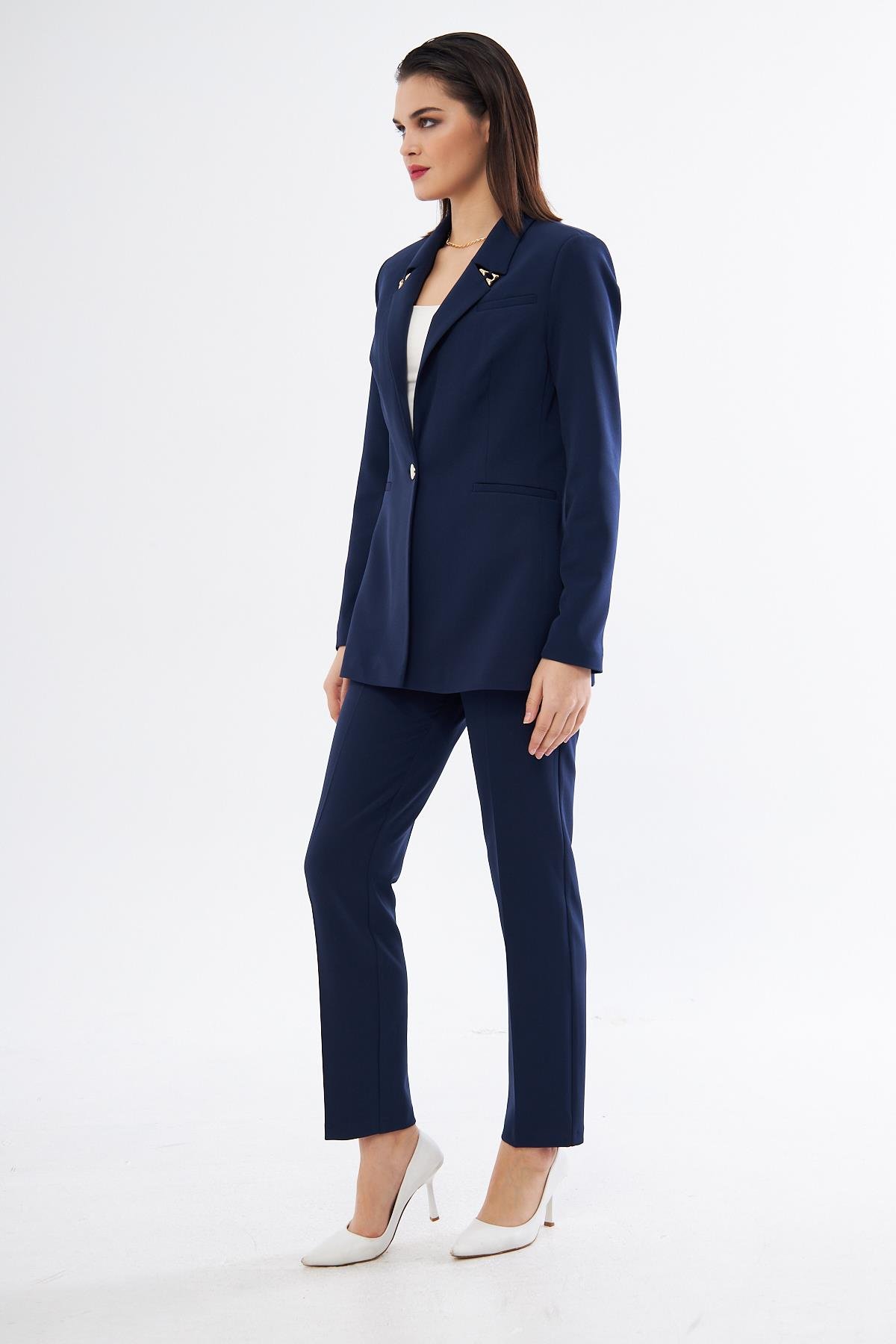 Gold Üçgen Aksesuarlı Takım Lacivert