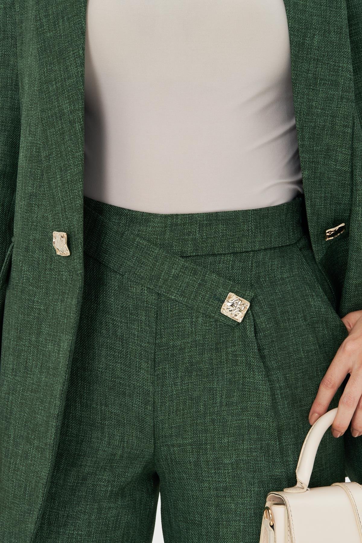 Kare Düğme Yünefekt Takım Zümrüt