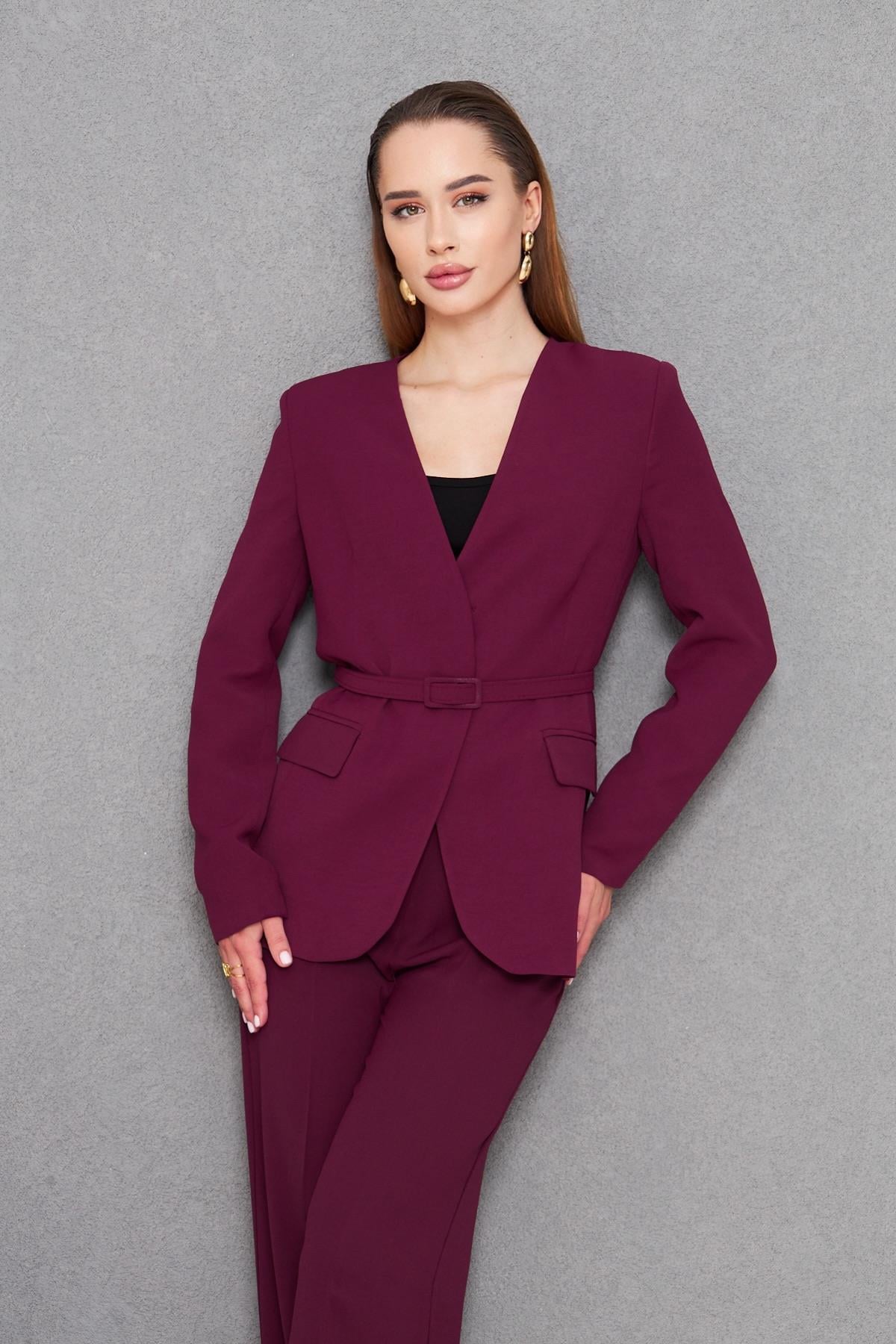 Kemerli V Yaka Takım Bordo