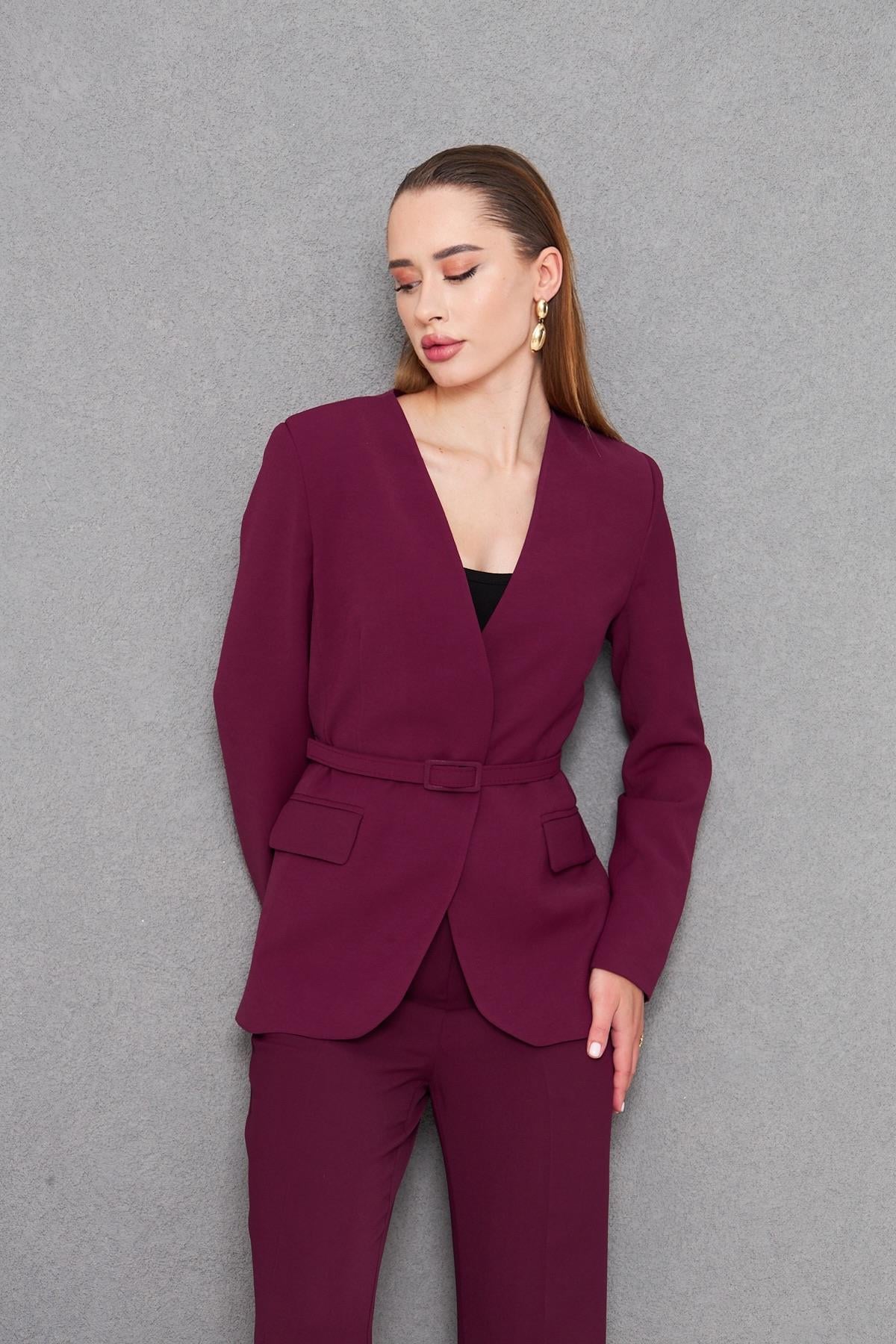 Kemerli V Yaka Takım Bordo