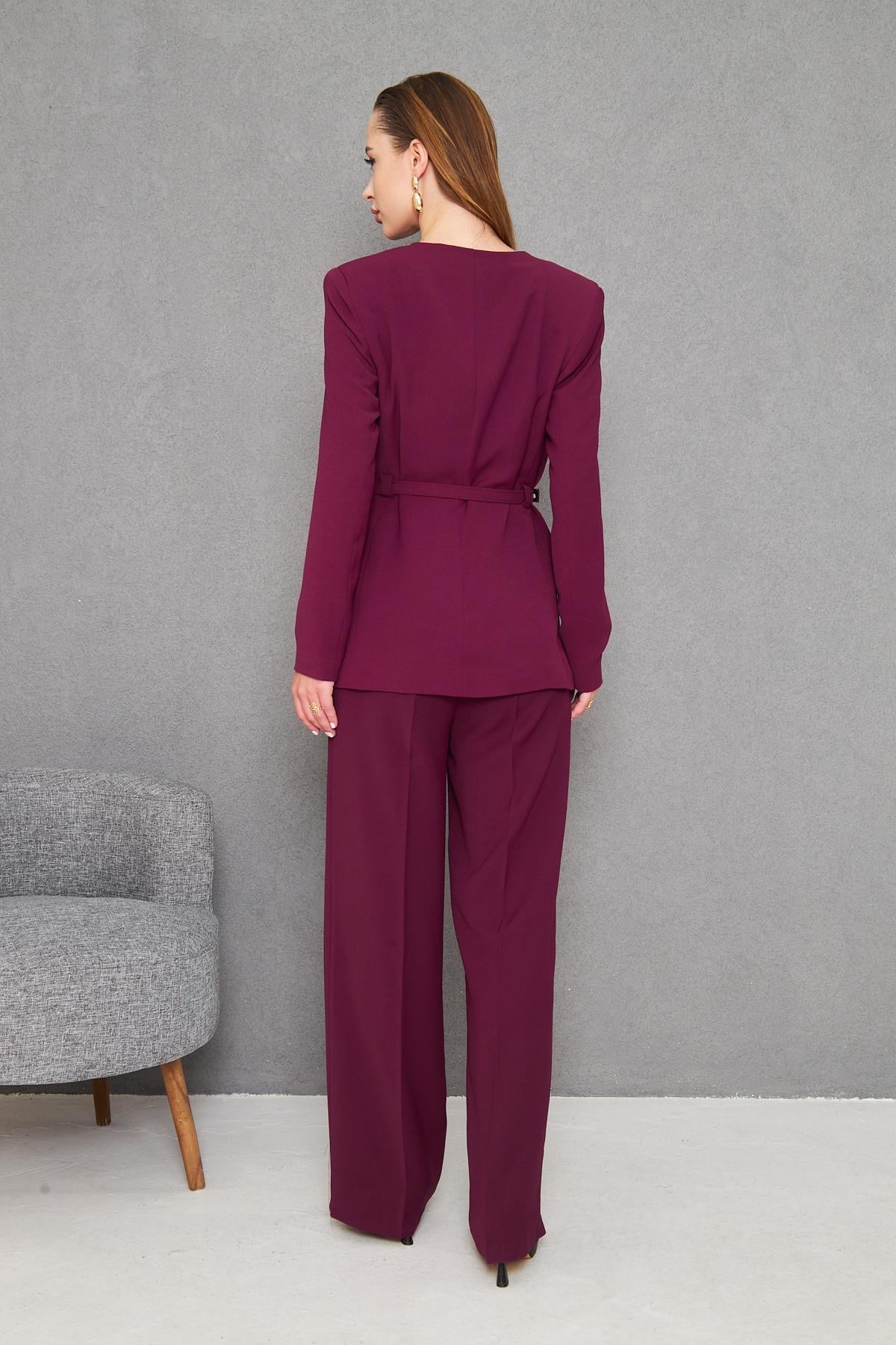 Kemerli V Yaka Takım Bordo