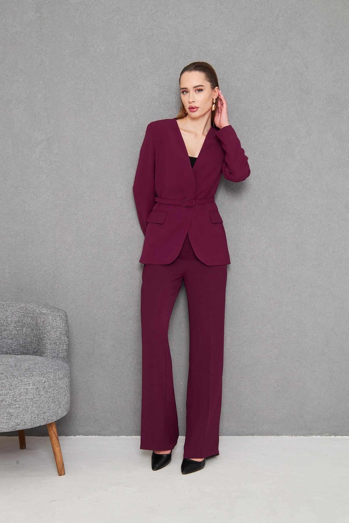 Kemerli V Yaka Takım Bordo