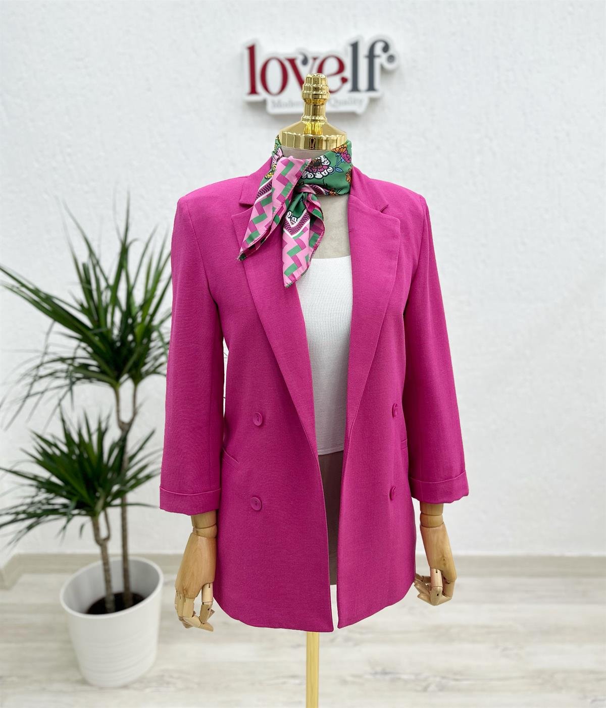 Keten Truvakar Kol Ceket Fuşya