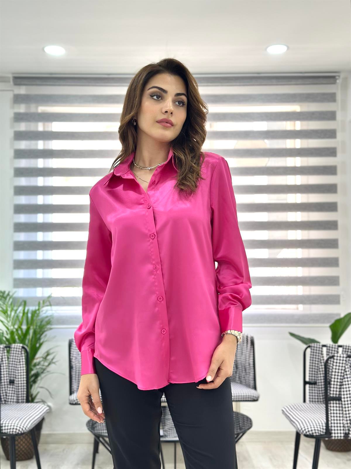 Klasik Saten Gömlek Fuşya