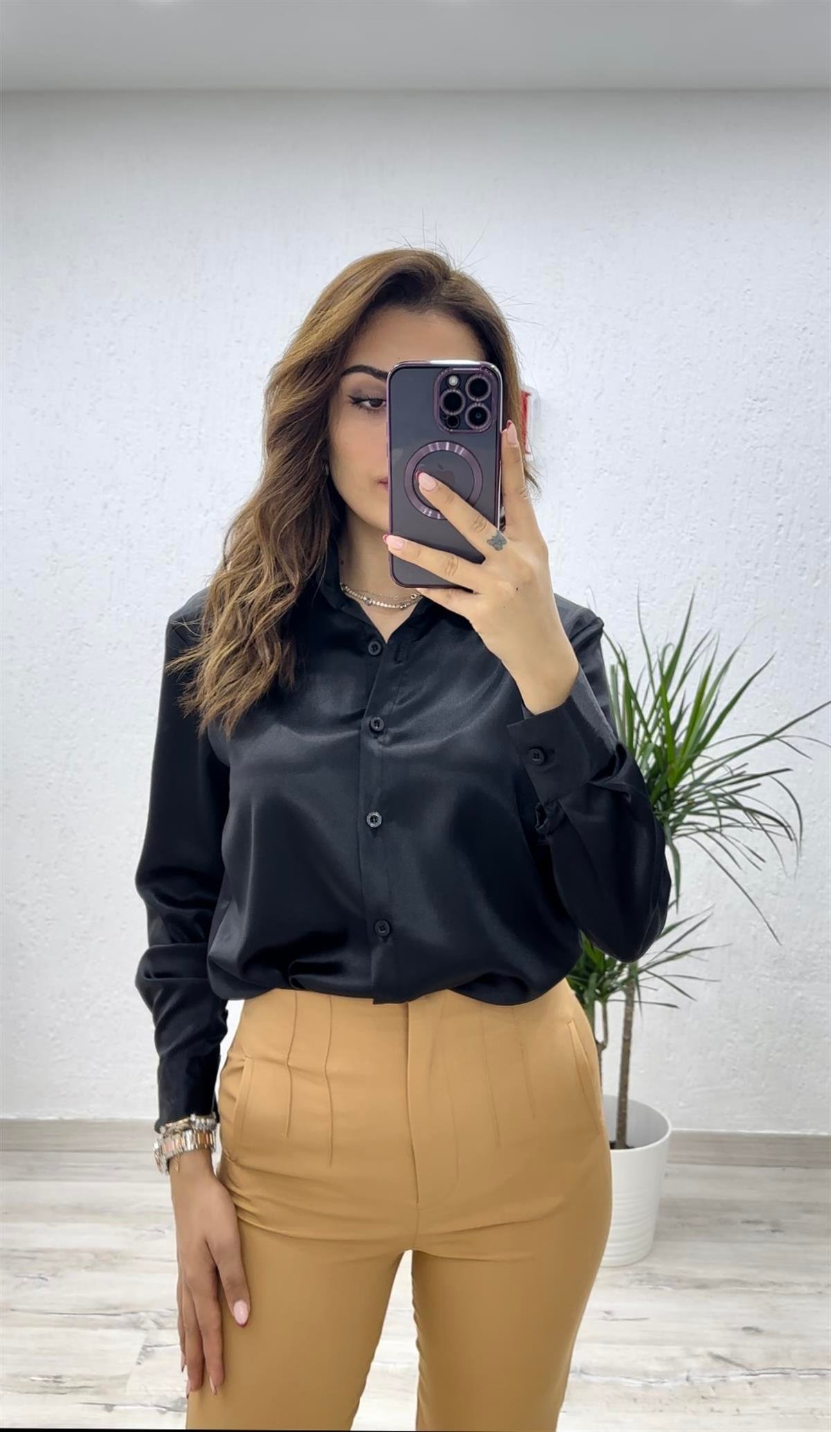 Klasik Saten Gömlek Siyah