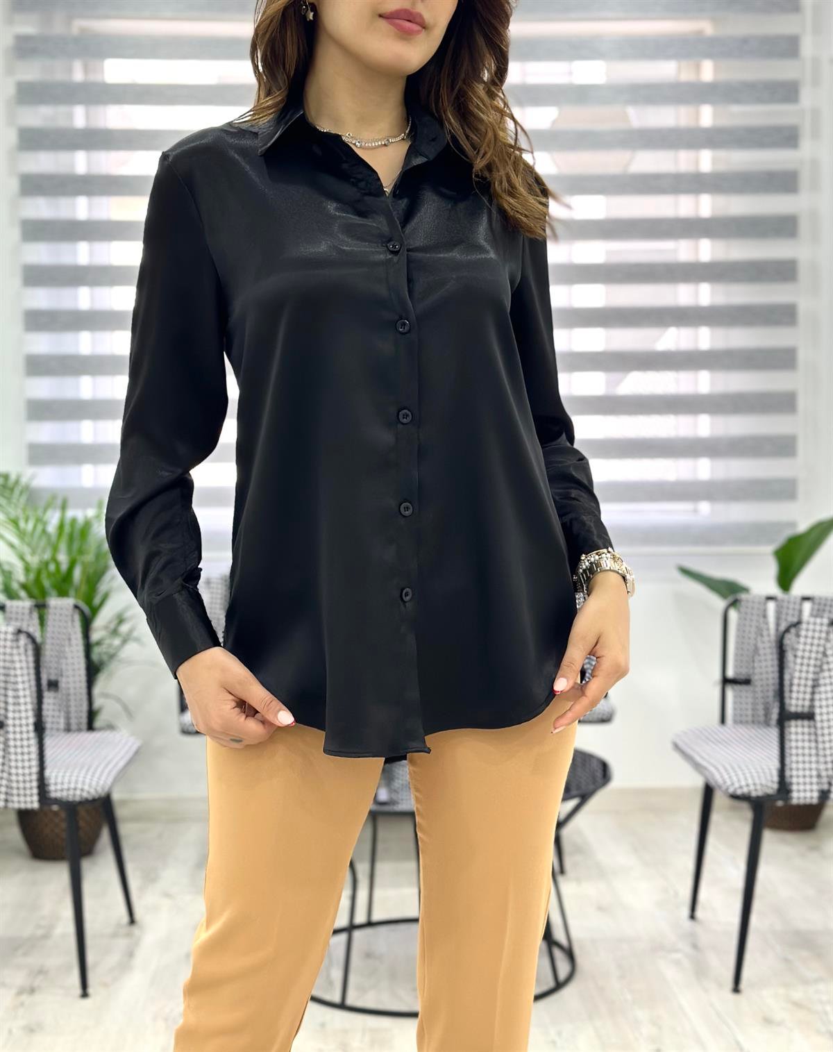 Klasik Saten Gömlek Siyah