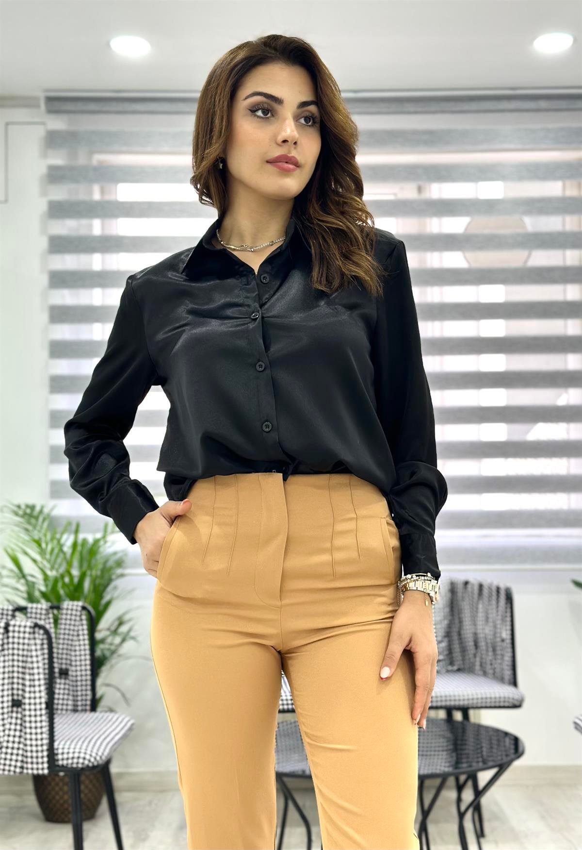 Klasik Saten Gömlek Siyah