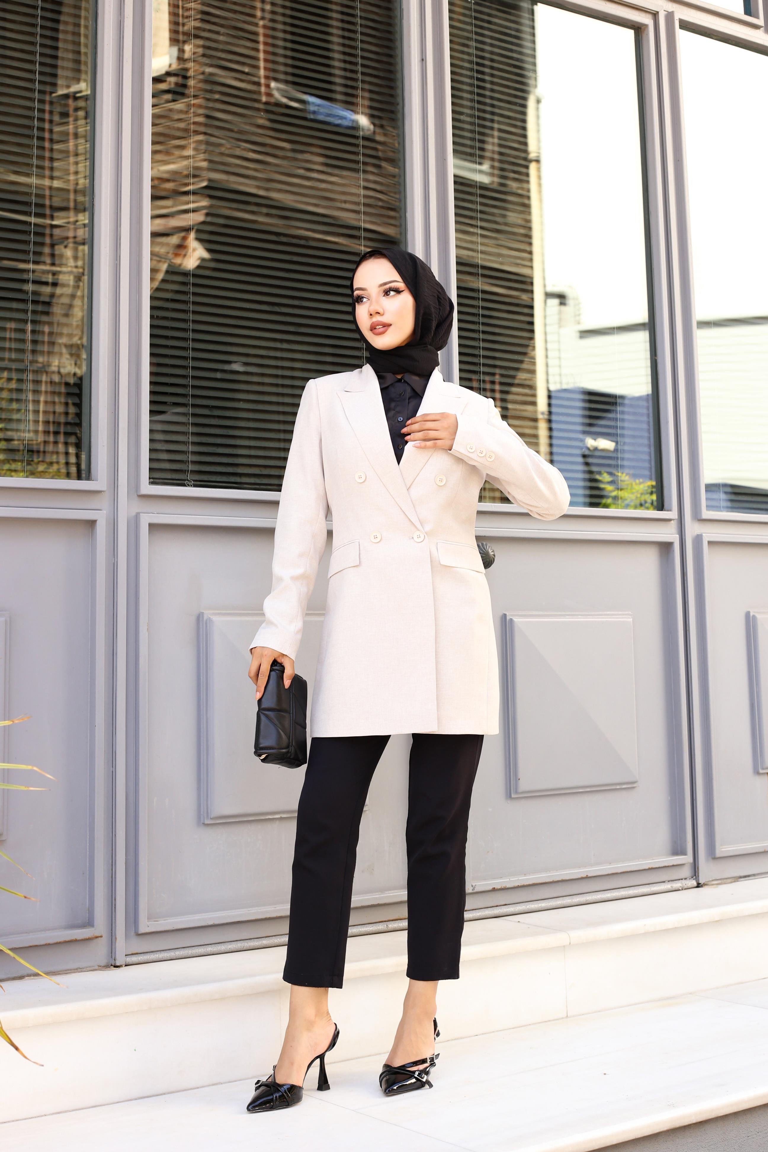 Kruvaze Keten Ceket Bej