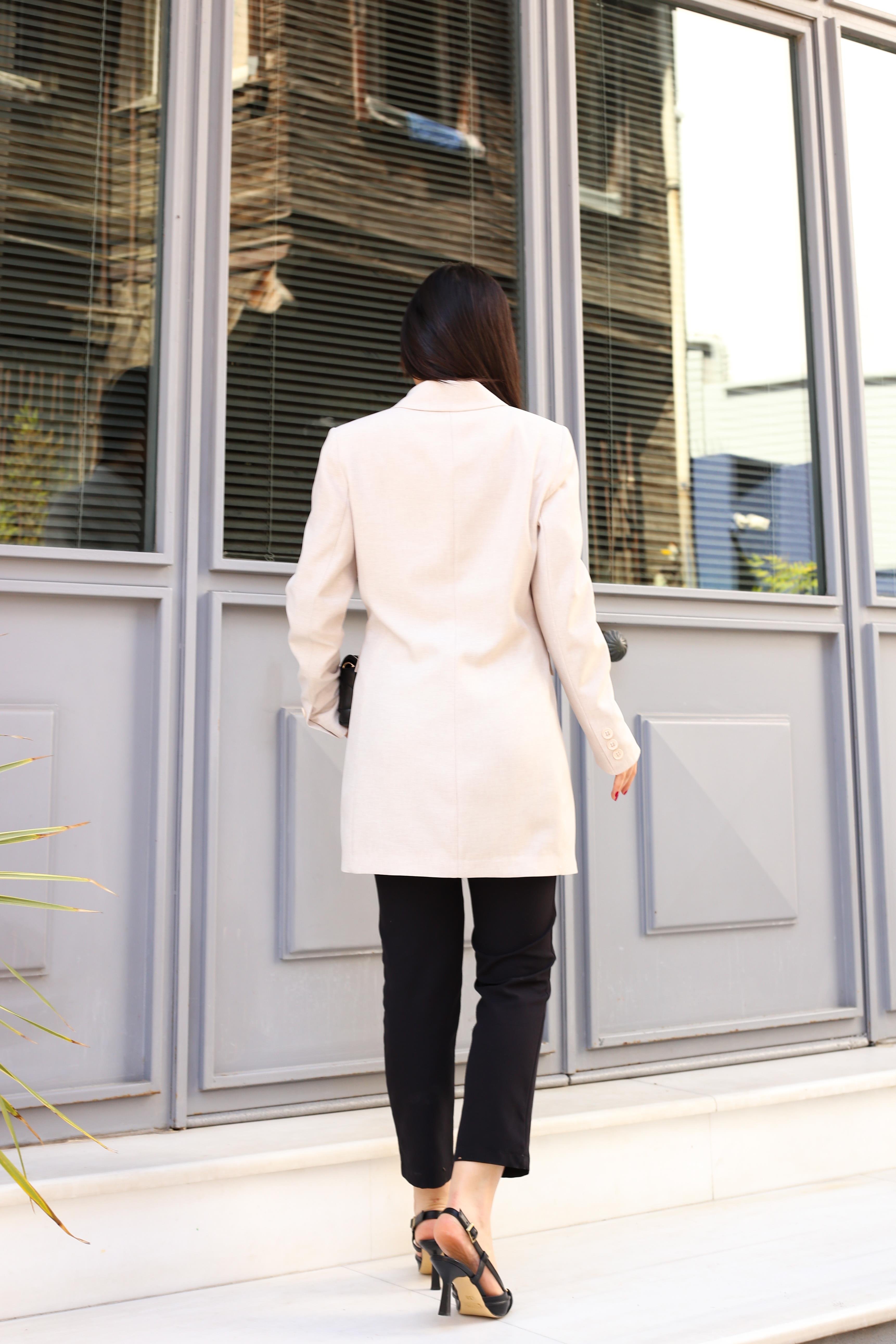 Kruvaze Keten Ceket Bej