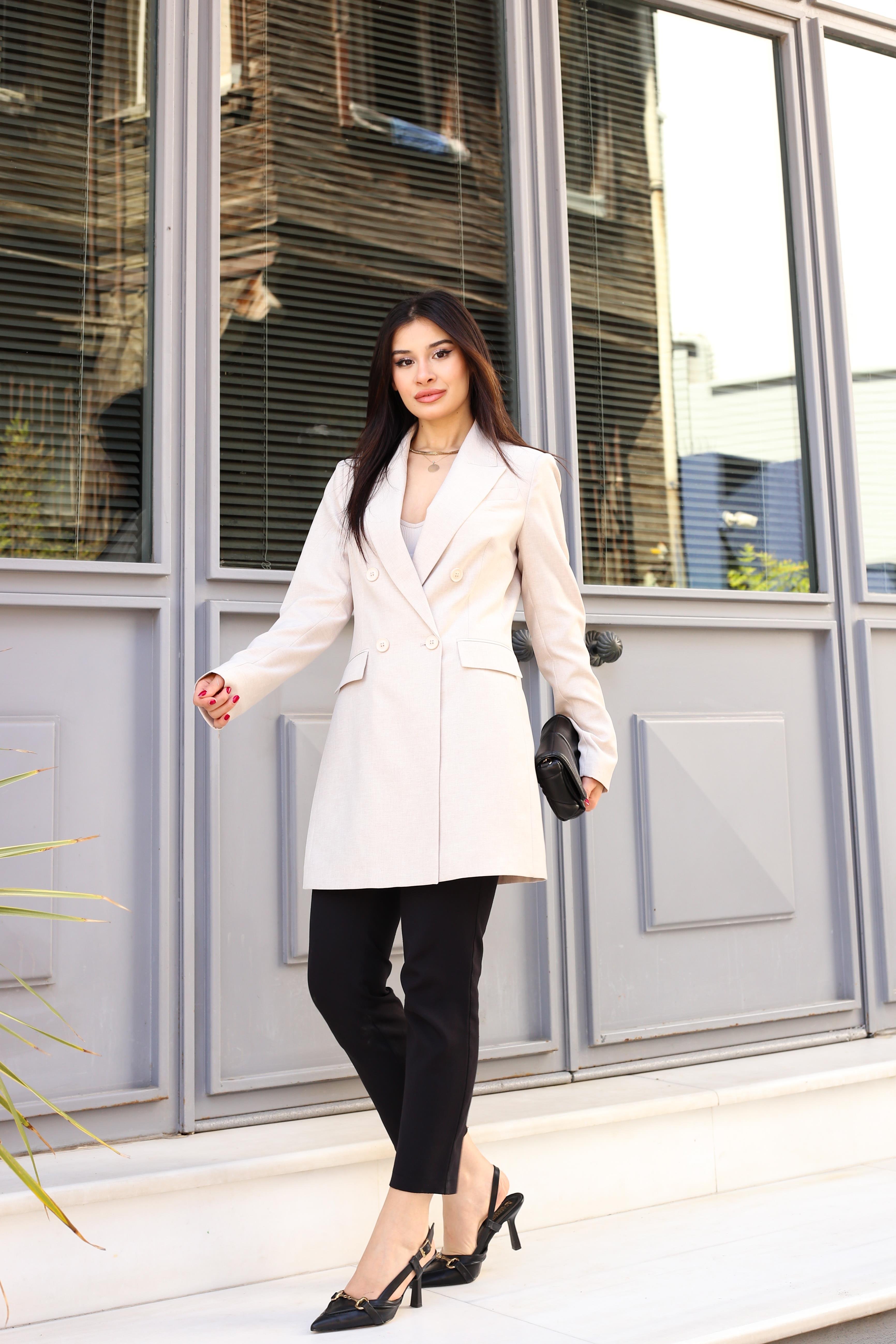 Kruvaze Keten Ceket Bej