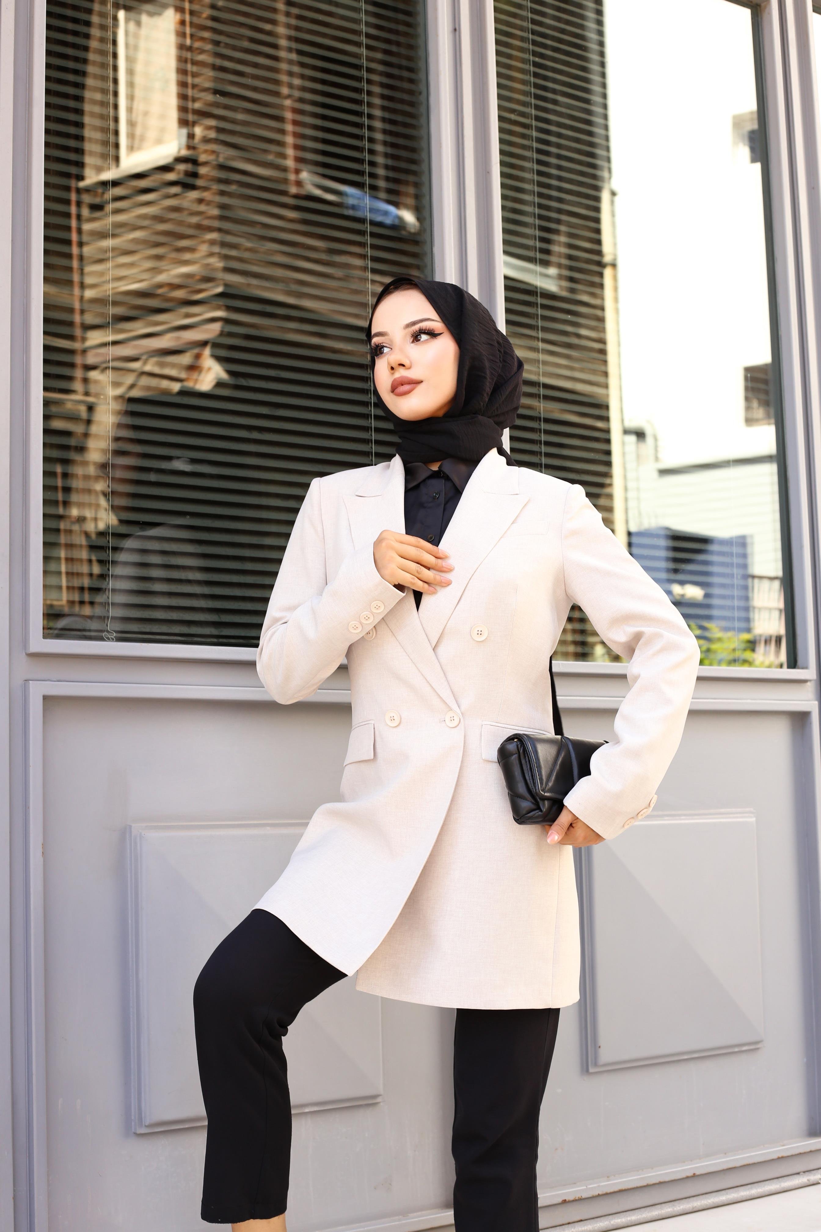 Kruvaze Keten Ceket Bej