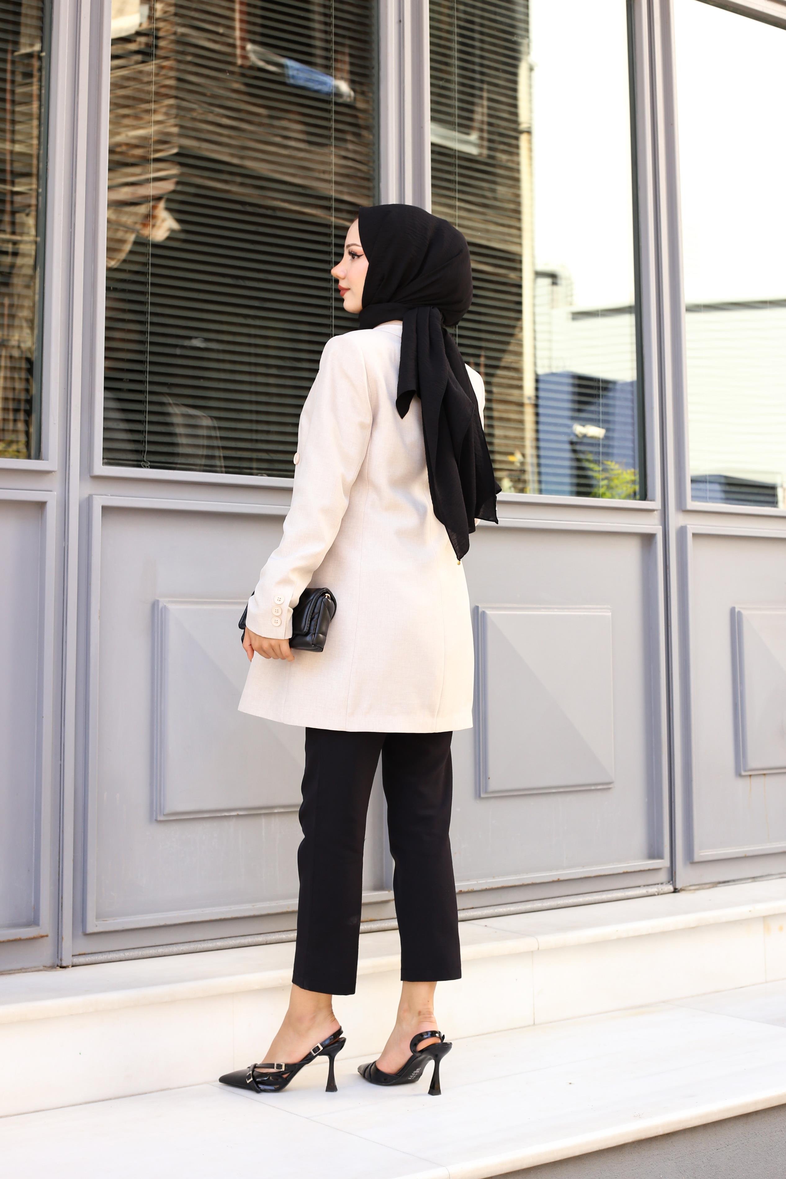 Kruvaze Keten Ceket Bej