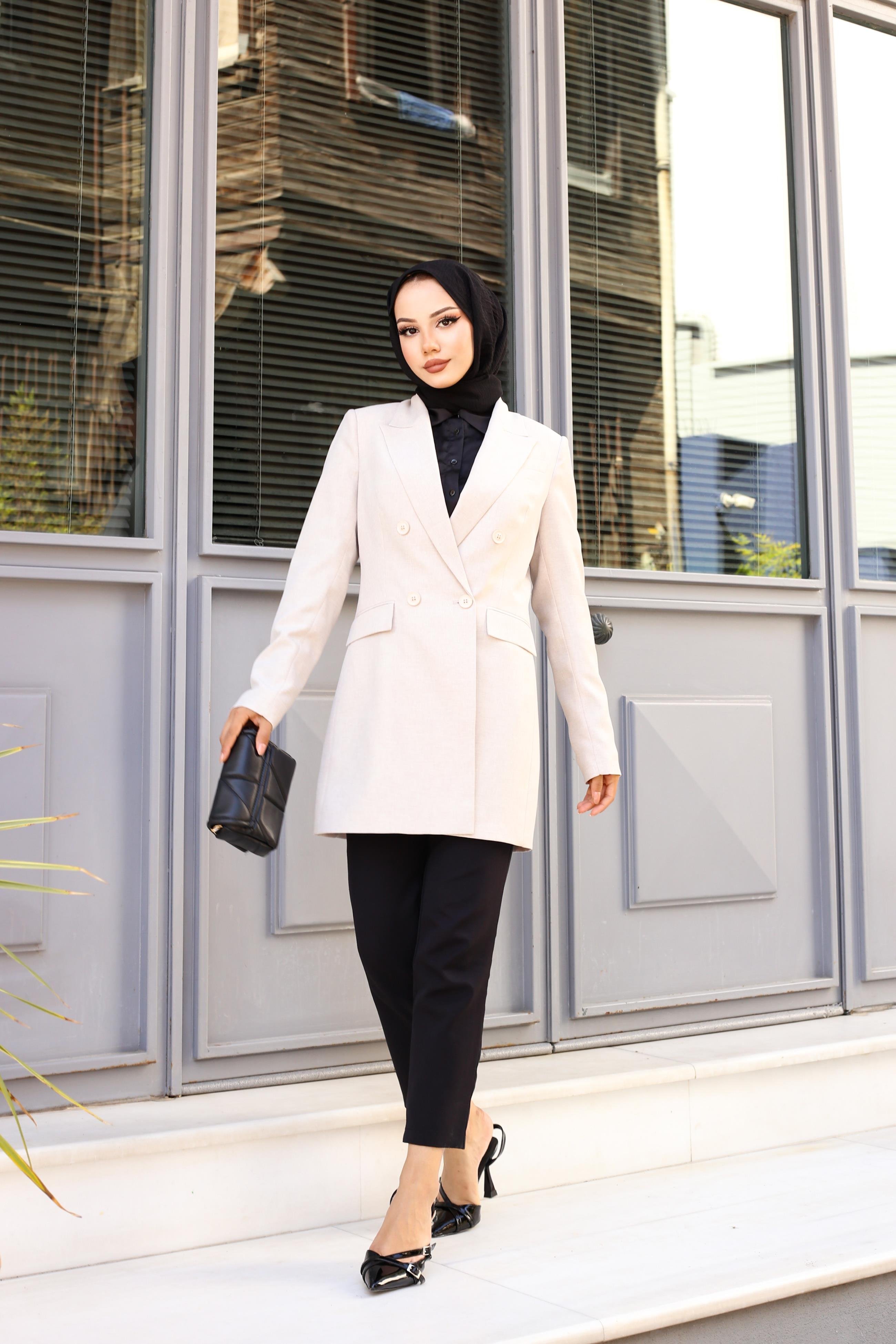 Kruvaze Keten Ceket Bej