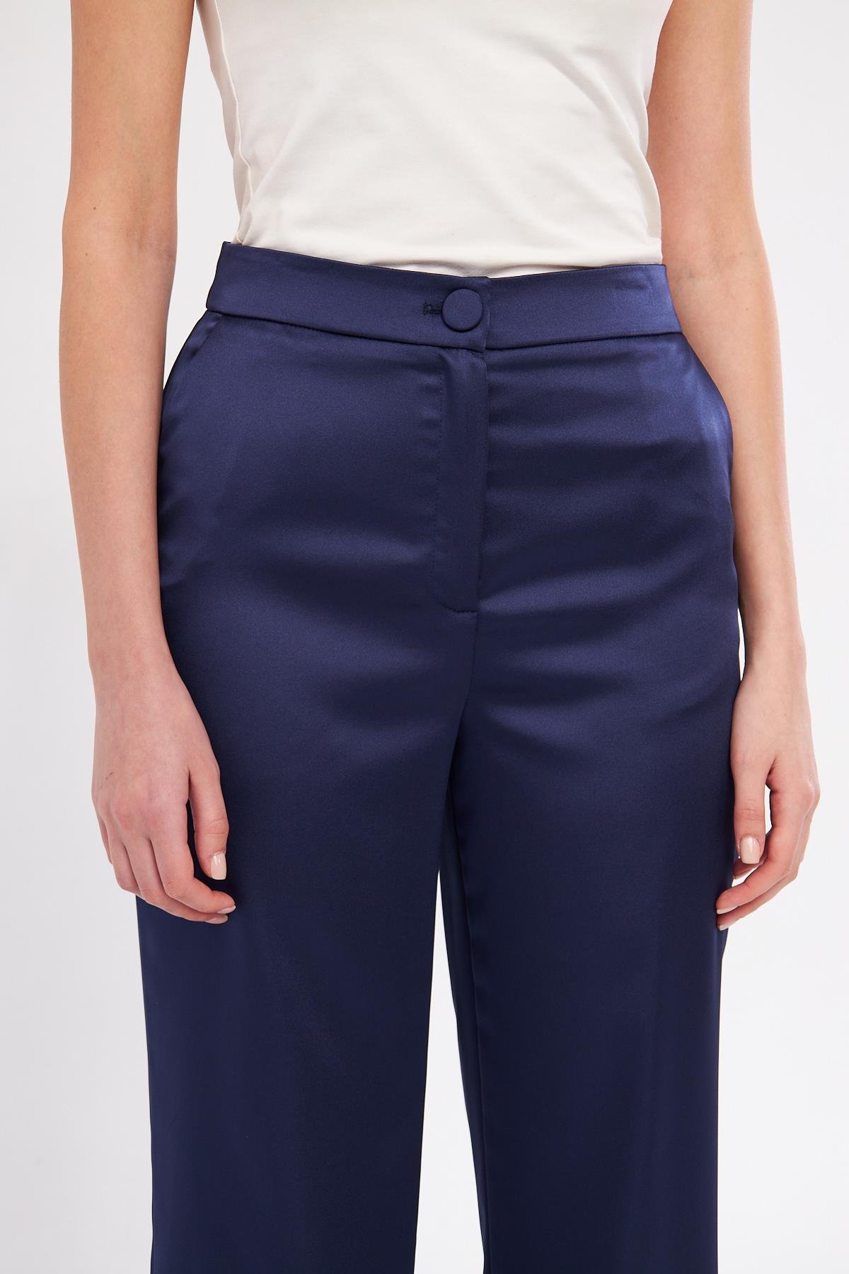 Kuşaklı Saten Takım Lacivert