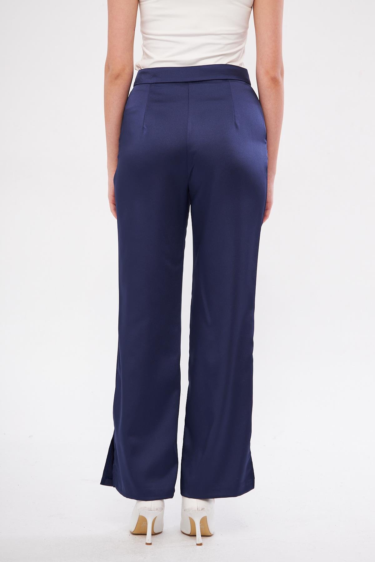 Kuşaklı Saten Takım Lacivert