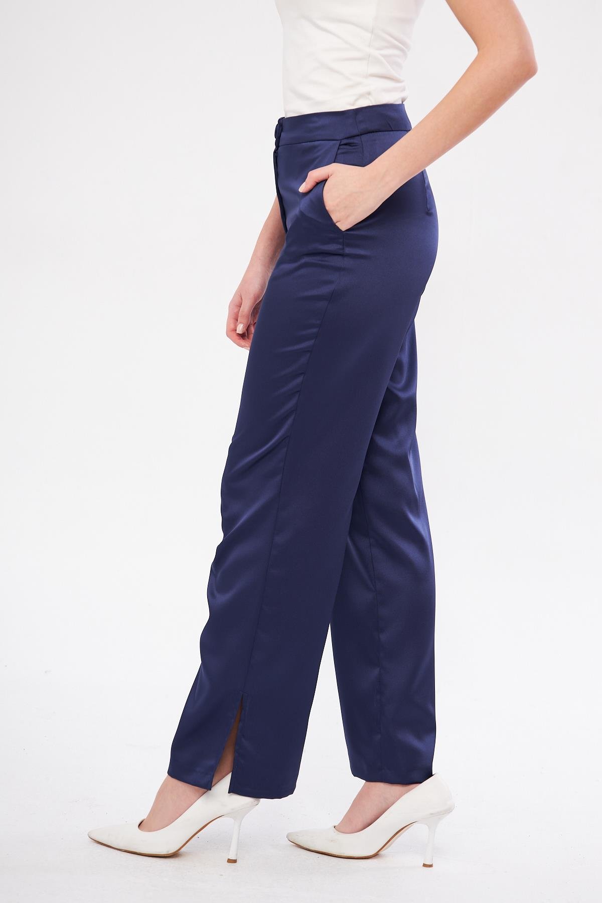 Kuşaklı Saten Takım Lacivert