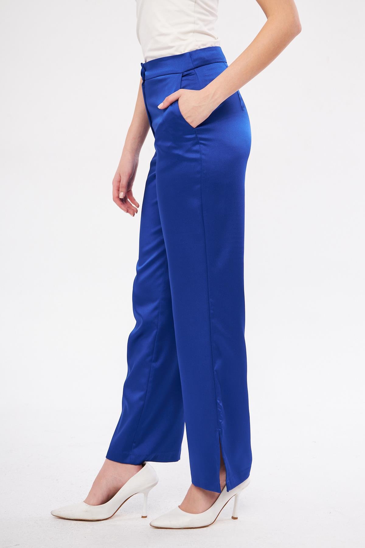 Kuşaklı Saten Takım Saks