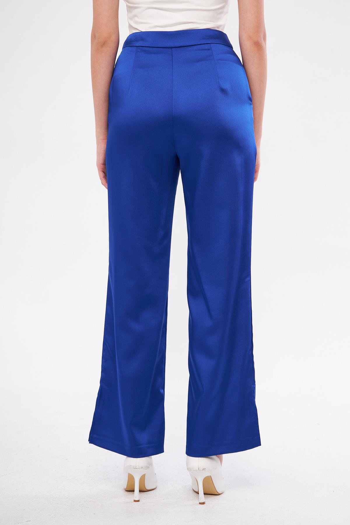 Kuşaklı Saten Takım Saks