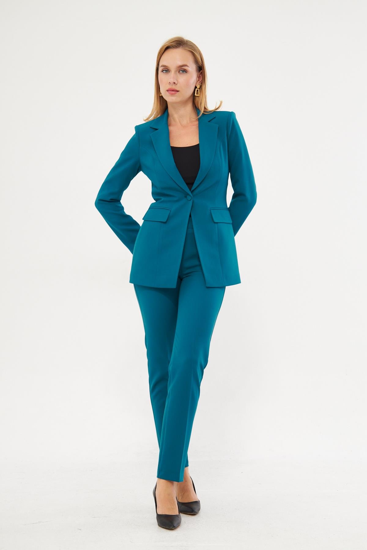 Tek Düğme Klasik Takım Petrol