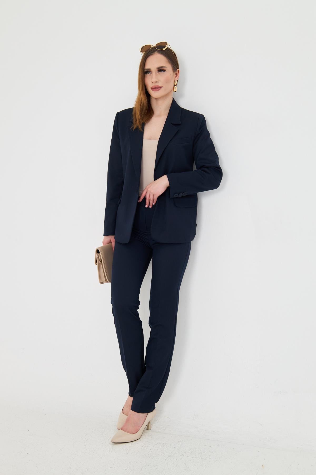 Tek Düğme Poliviskon Takım Lacivert