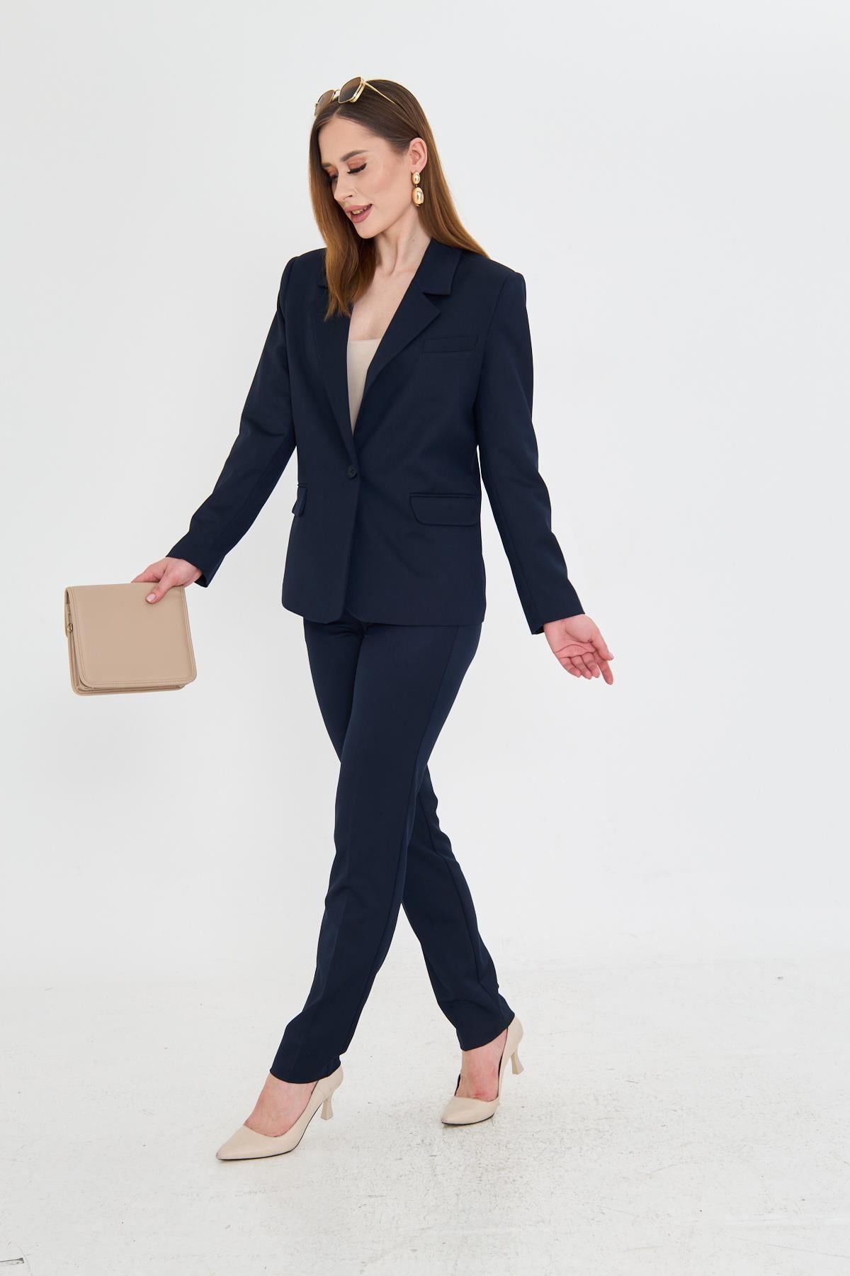 Tek Düğme Poliviskon Takım Lacivert