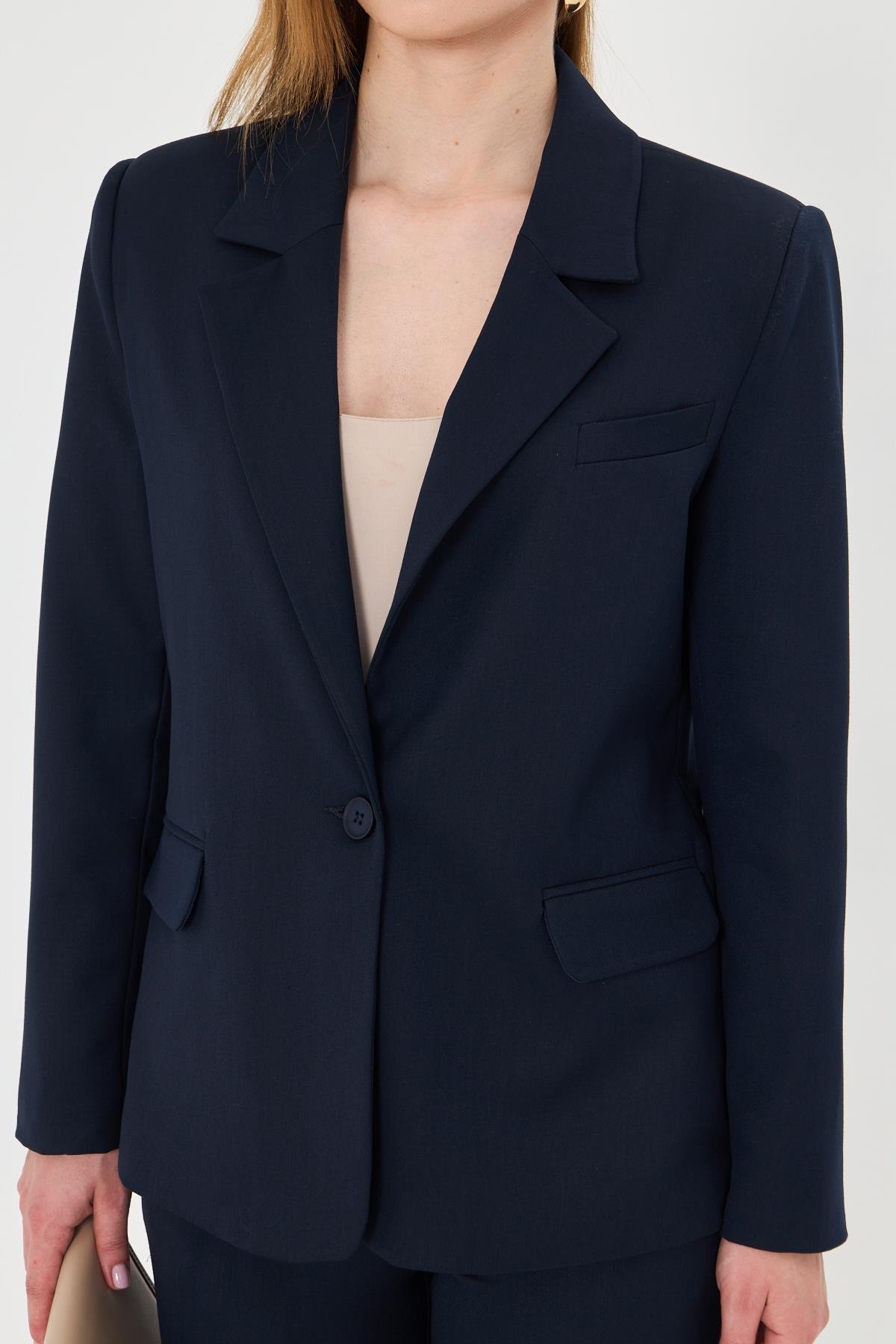 Tek Düğme Poliviskon Takım Lacivert