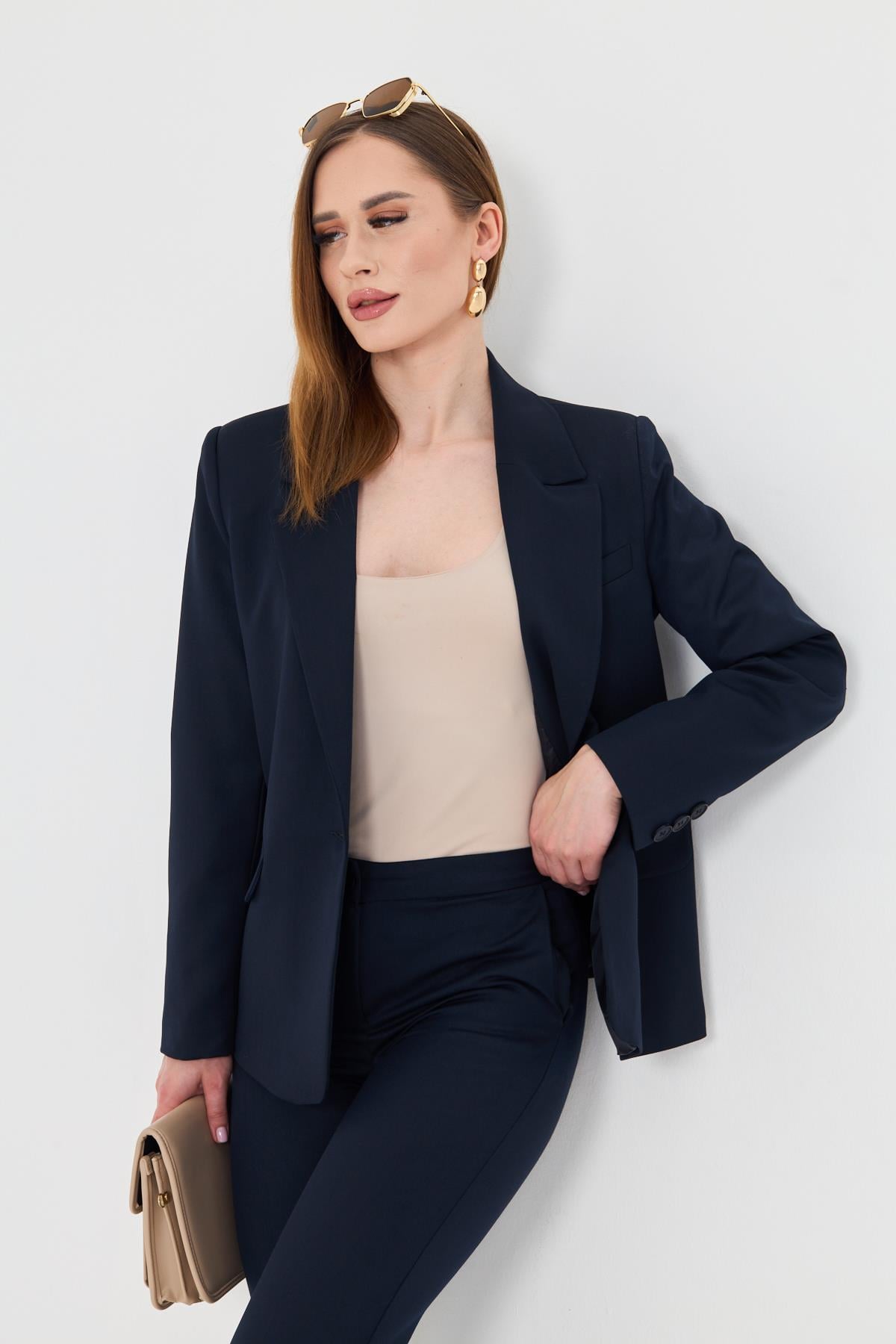 Tek Düğme Poliviskon Takım Lacivert