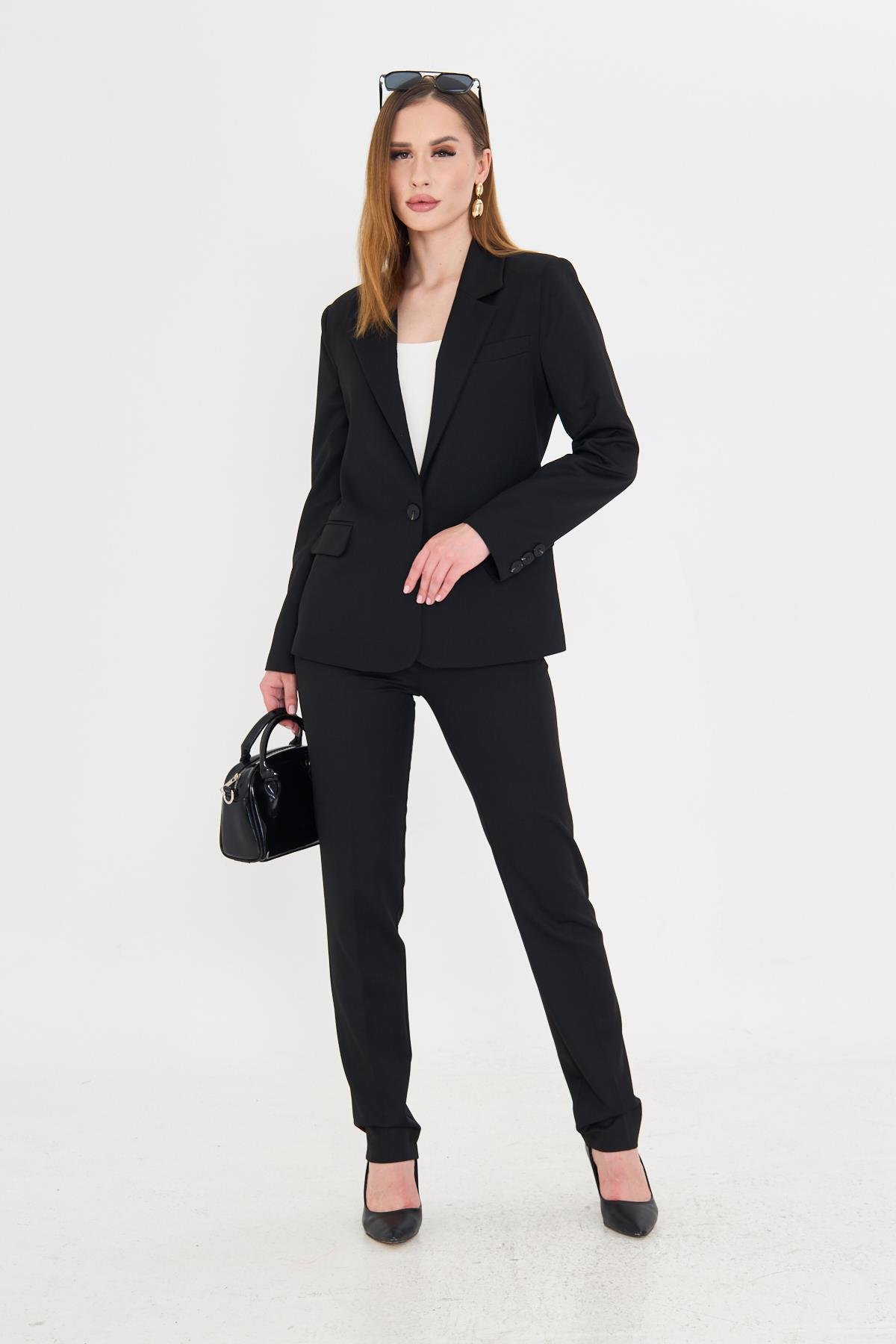 Tek Düğme Poliviskon Takım Siyah