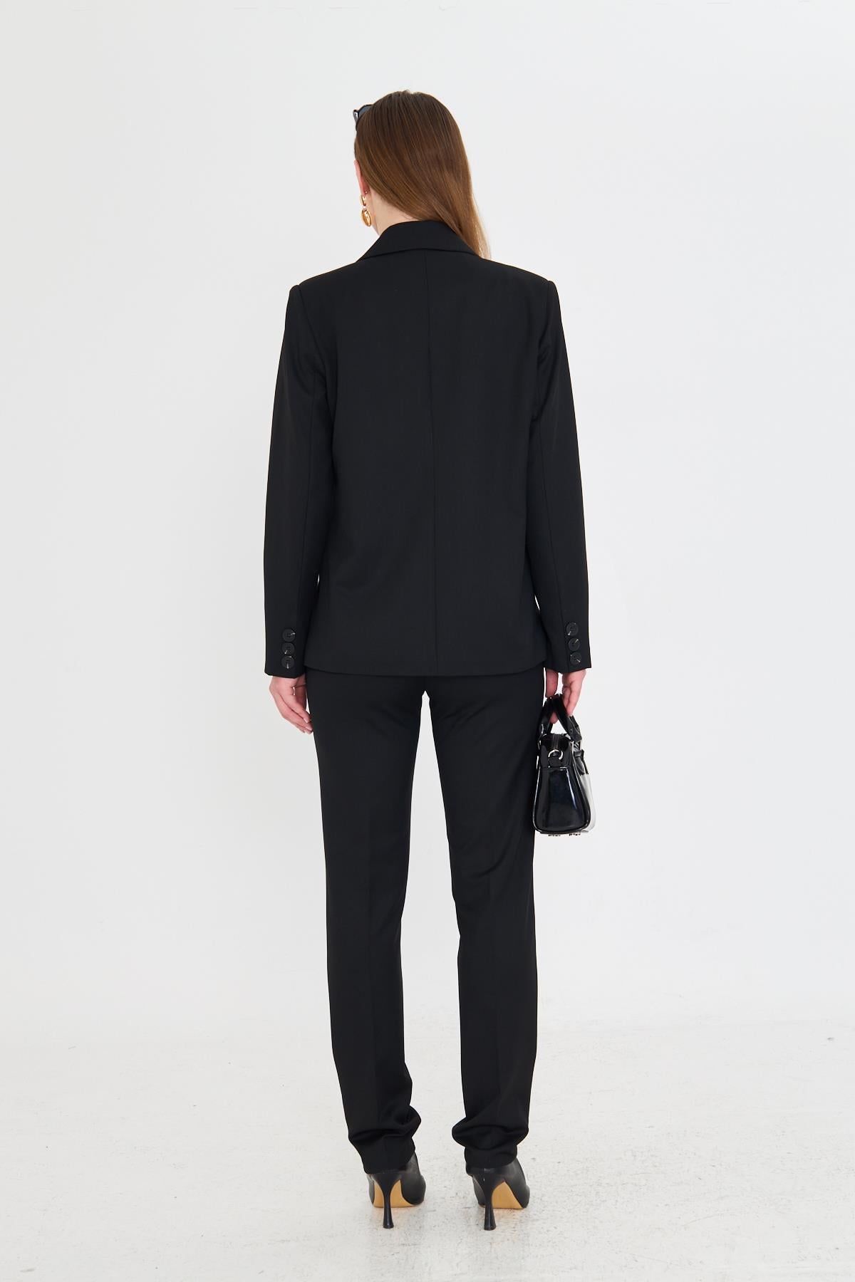 Tek Düğme Poliviskon Takım Siyah