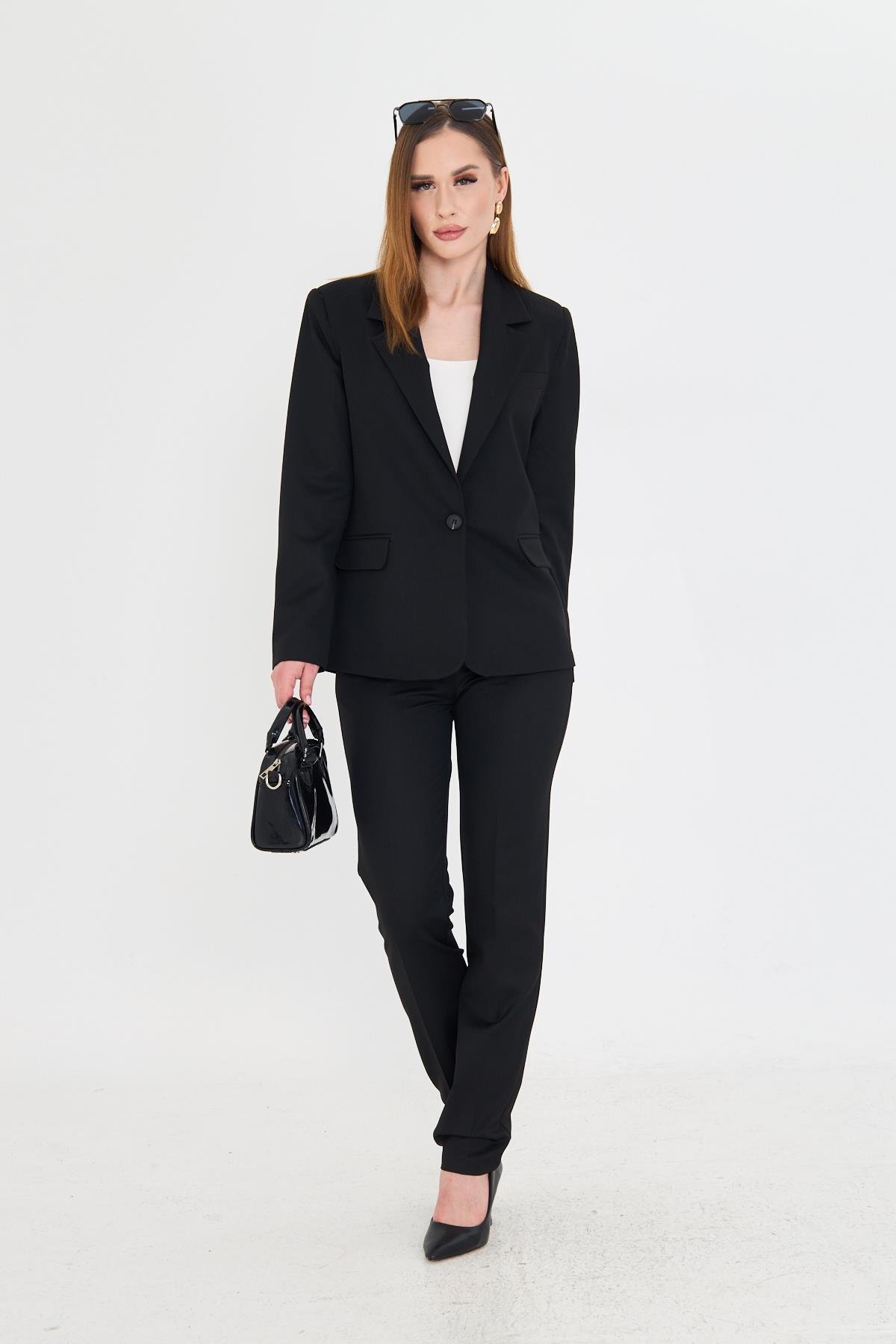 Tek Düğme Poliviskon Takım Siyah