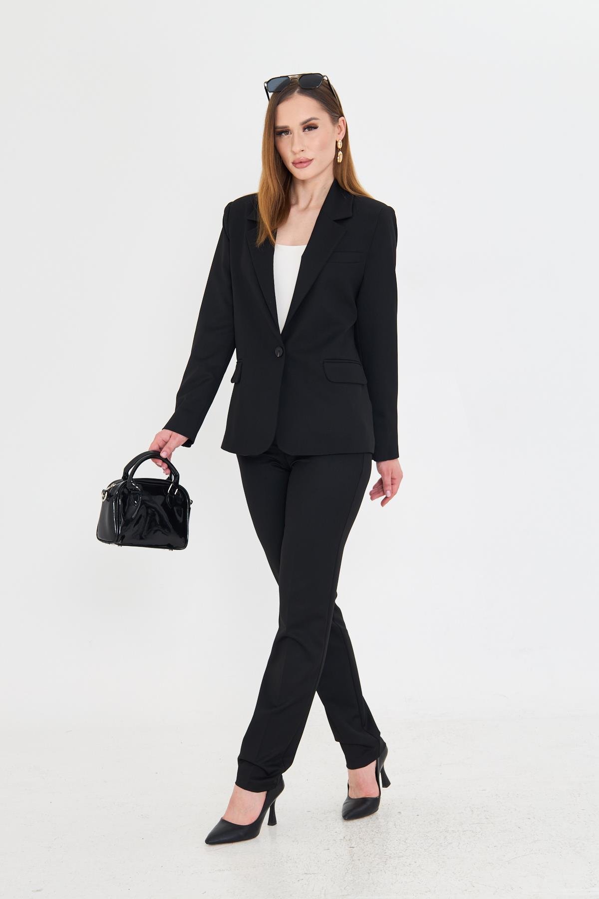 Tek Düğme Poliviskon Takım Siyah