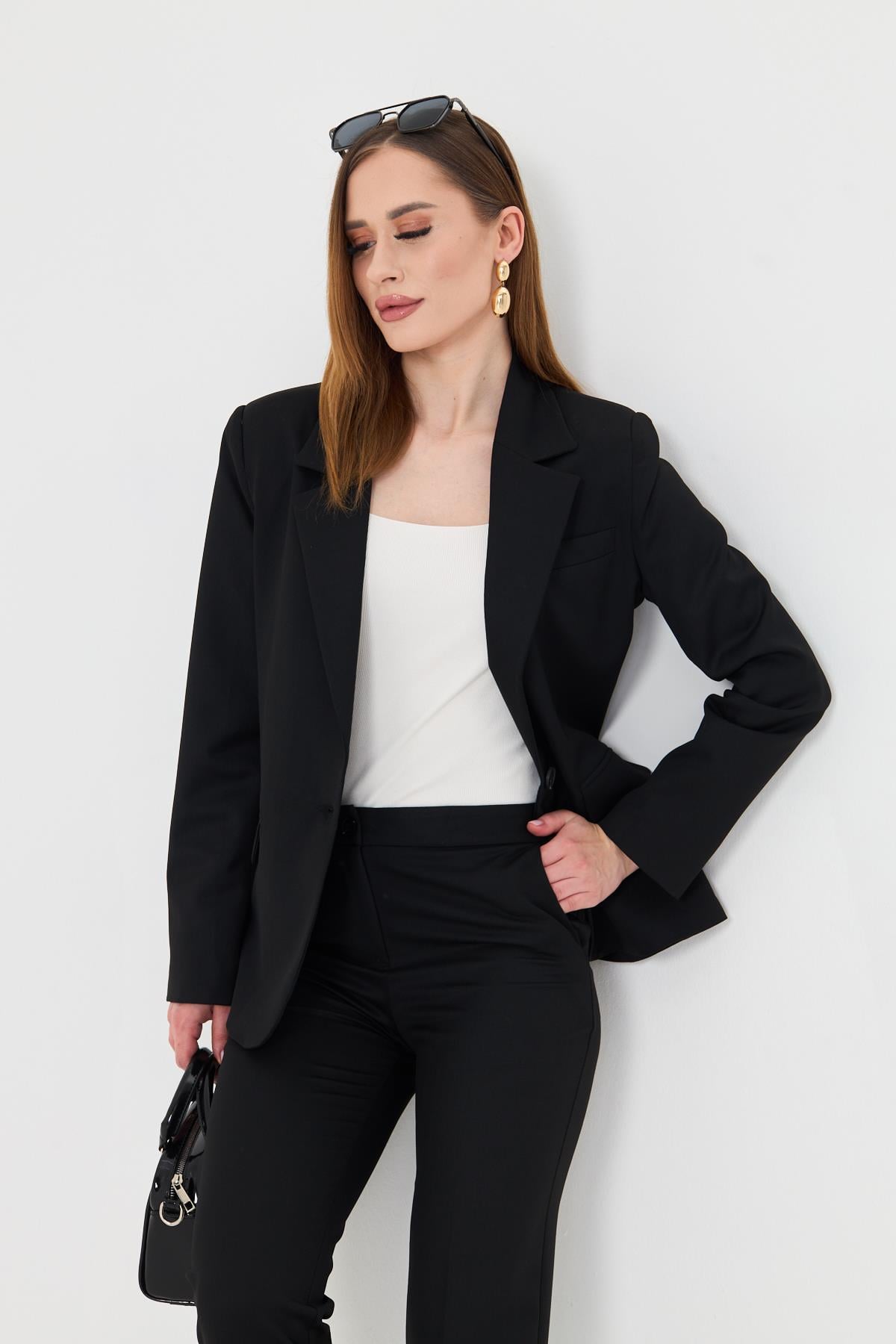 Tek Düğme Poliviskon Takım Siyah