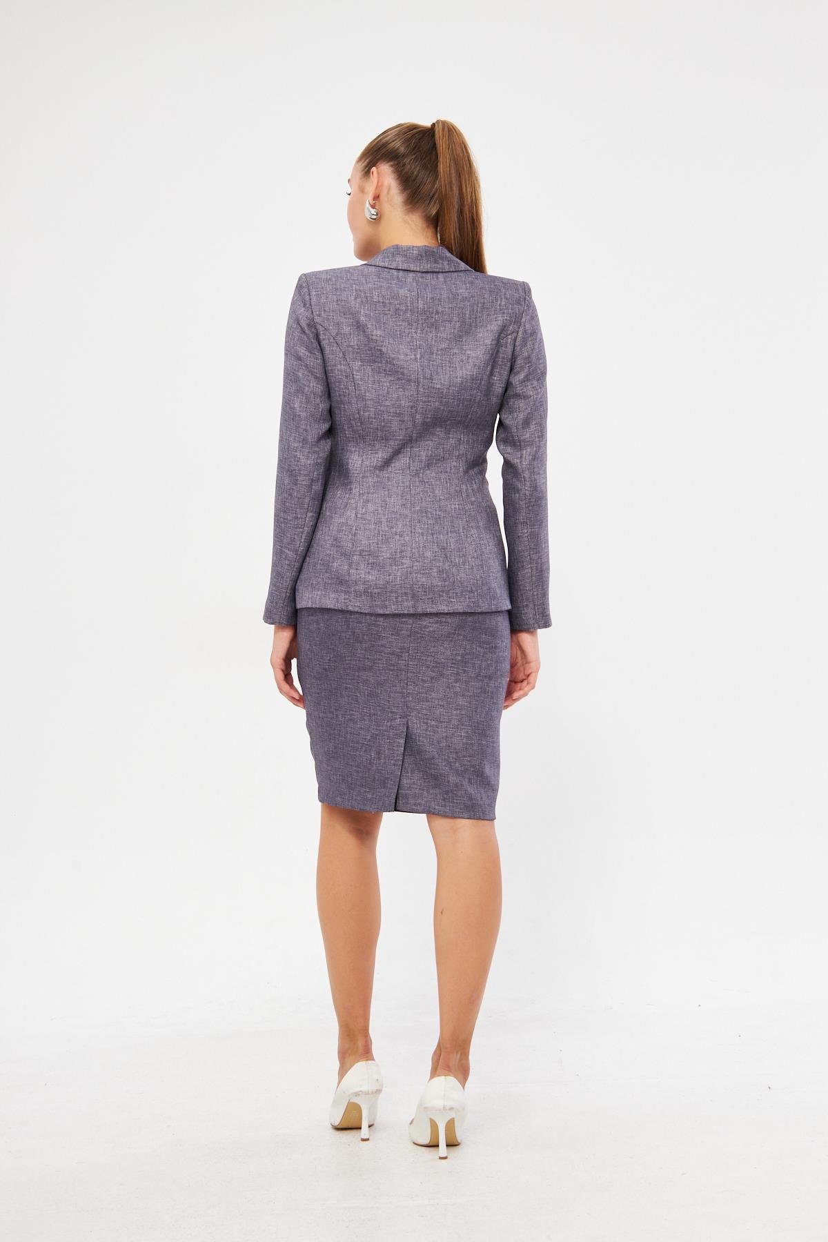 Tek Düğme Yün Efekt Etekli Takım Antrasit