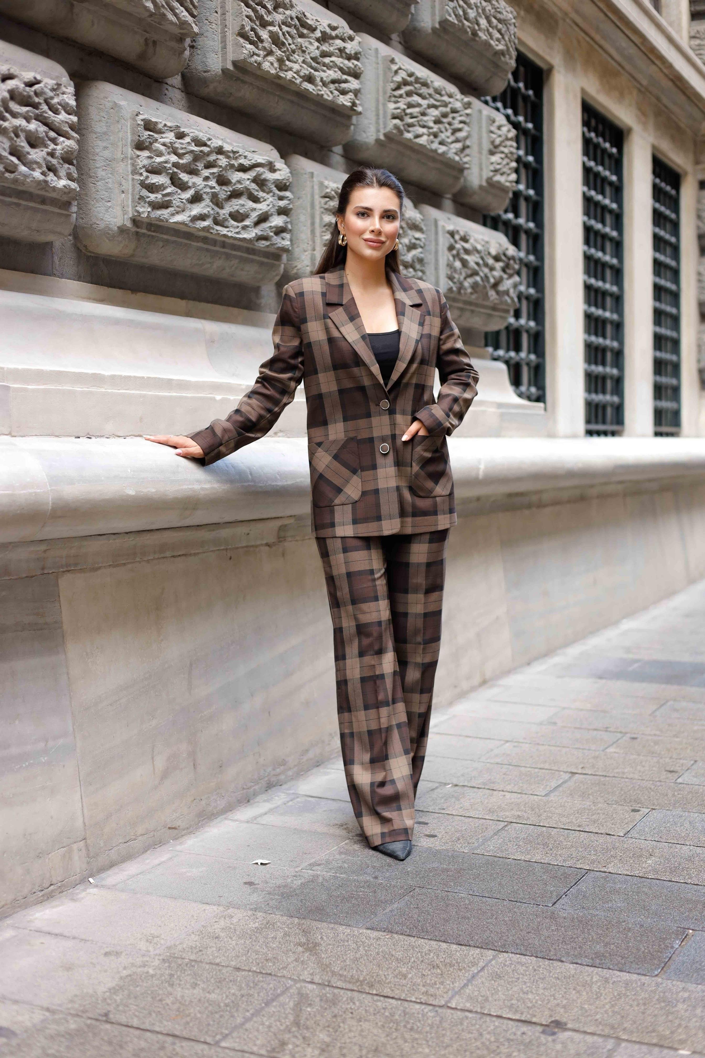 Torba Cepli Ekose Poliviskon Takım Acı Kahve