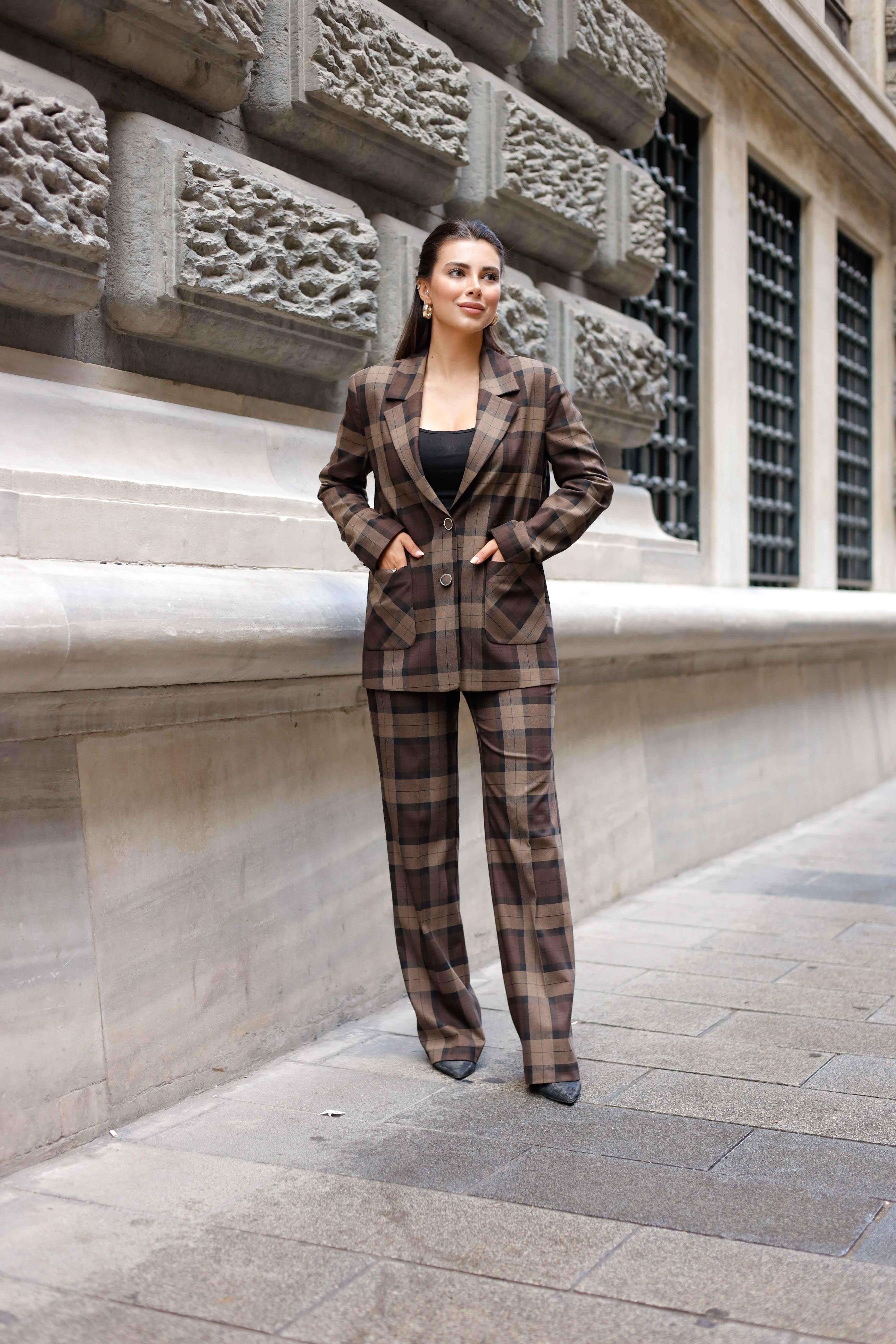 Torba Cepli Ekose Poliviskon Takım Acı Kahve