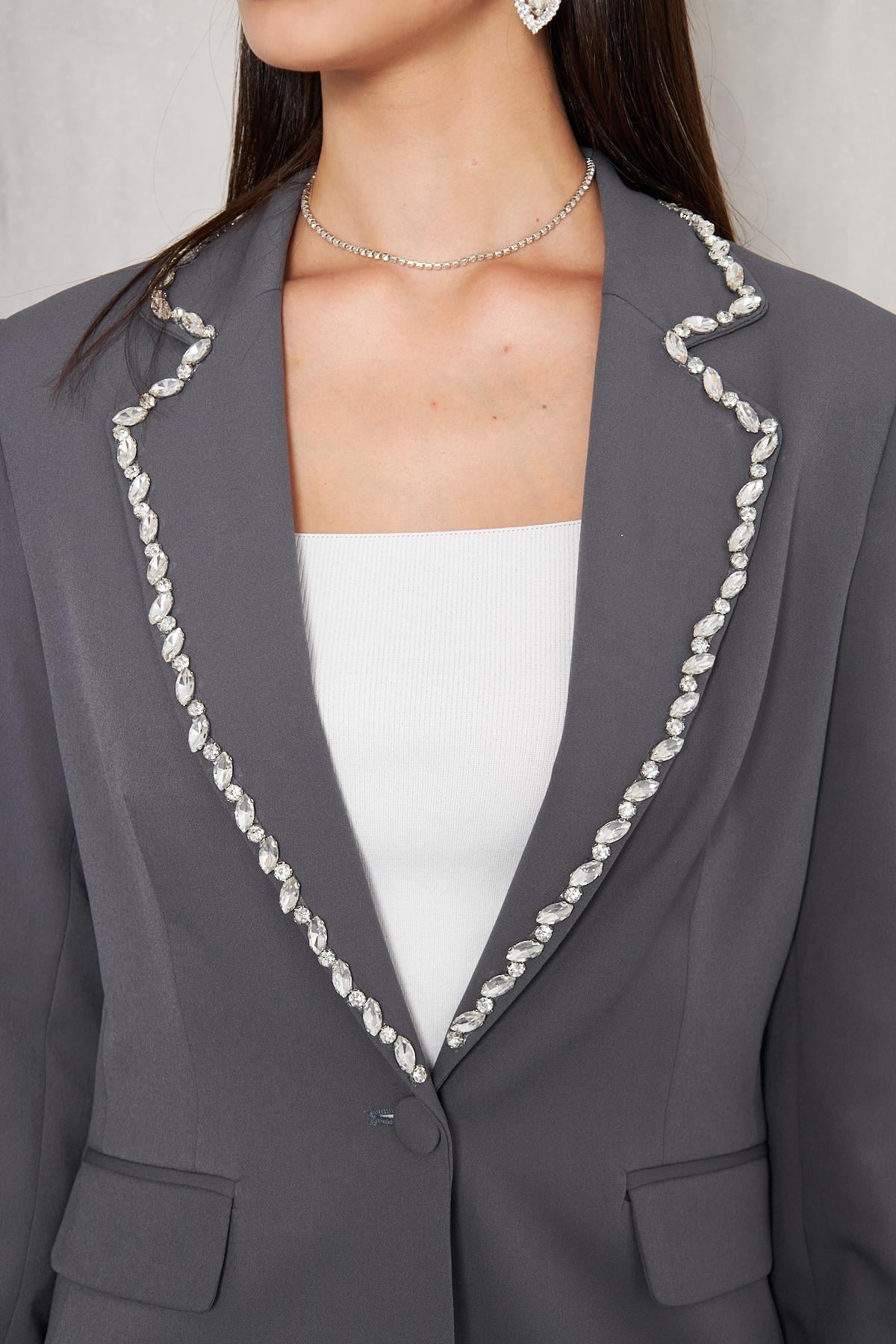 Yakası Taş İşleme Takım Antrasit