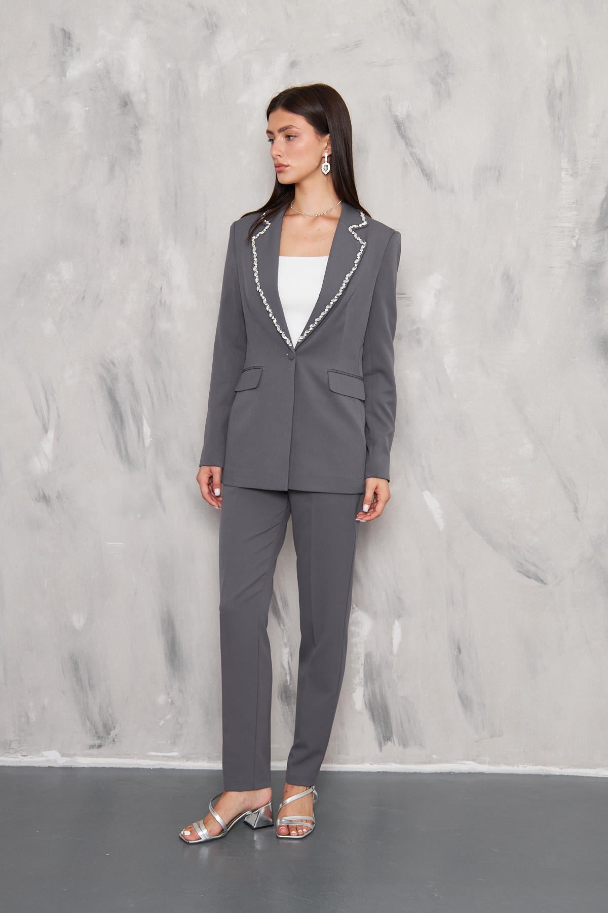 Yakası Taş İşleme Takım Antrasit