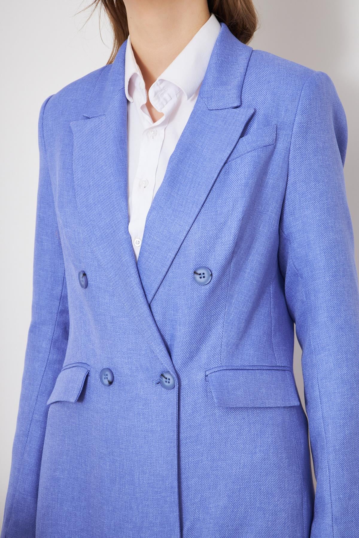 Yünefekt Kruvaze Ceket İndigo