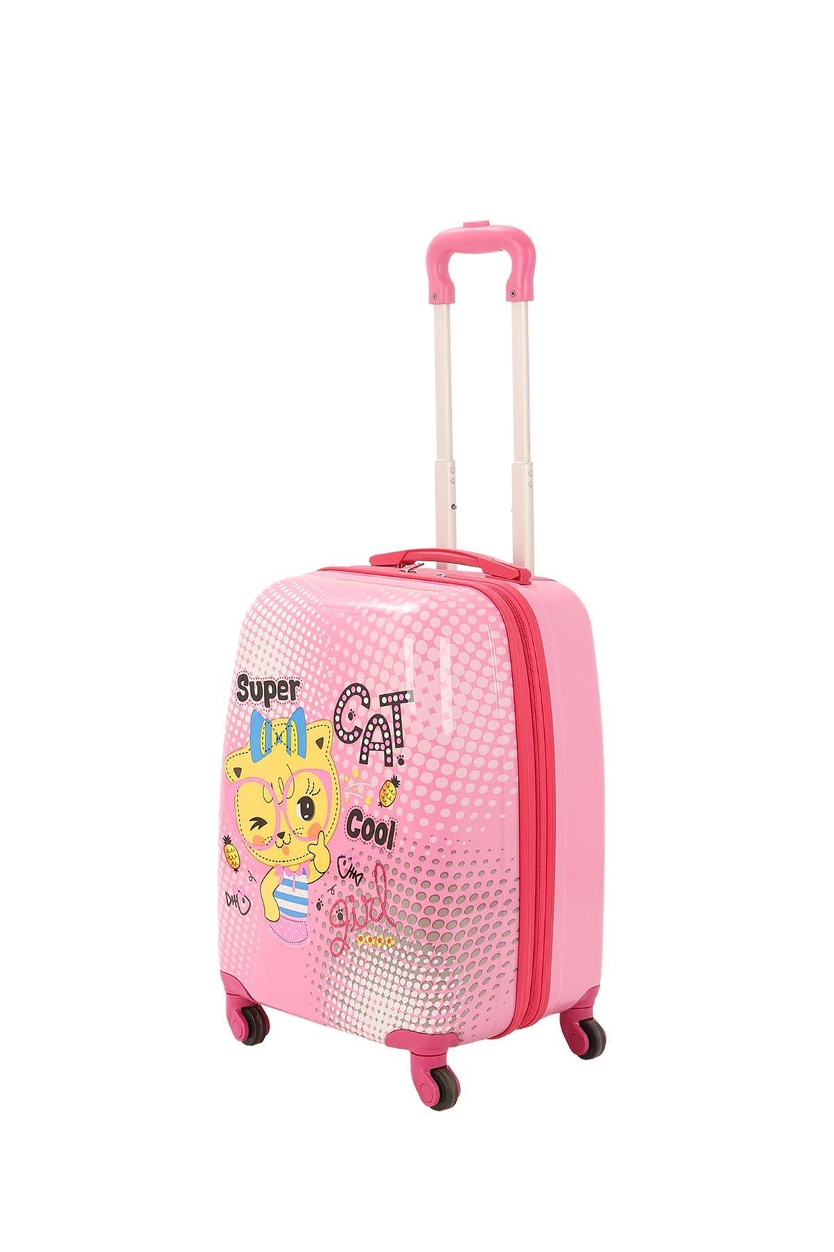 V307 ABS ÇOCUK VALİZ-PEMBE - SUPER CAT BASKI