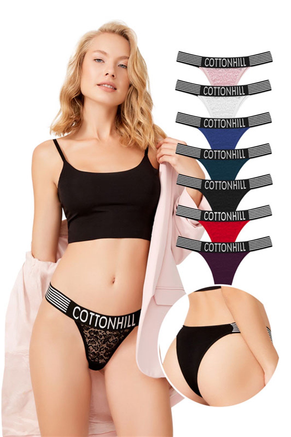 7'li Paket basic arkası pamuklu dantelli brazilian külot
